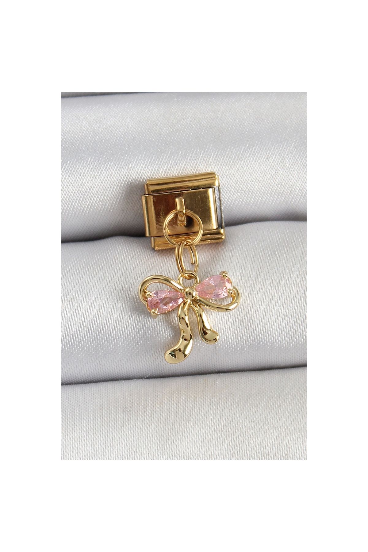 Narnuga 316L Çelik Sallantılı Zirkon Taşlı Fiyonk Model Gold Renk Nomination Charm