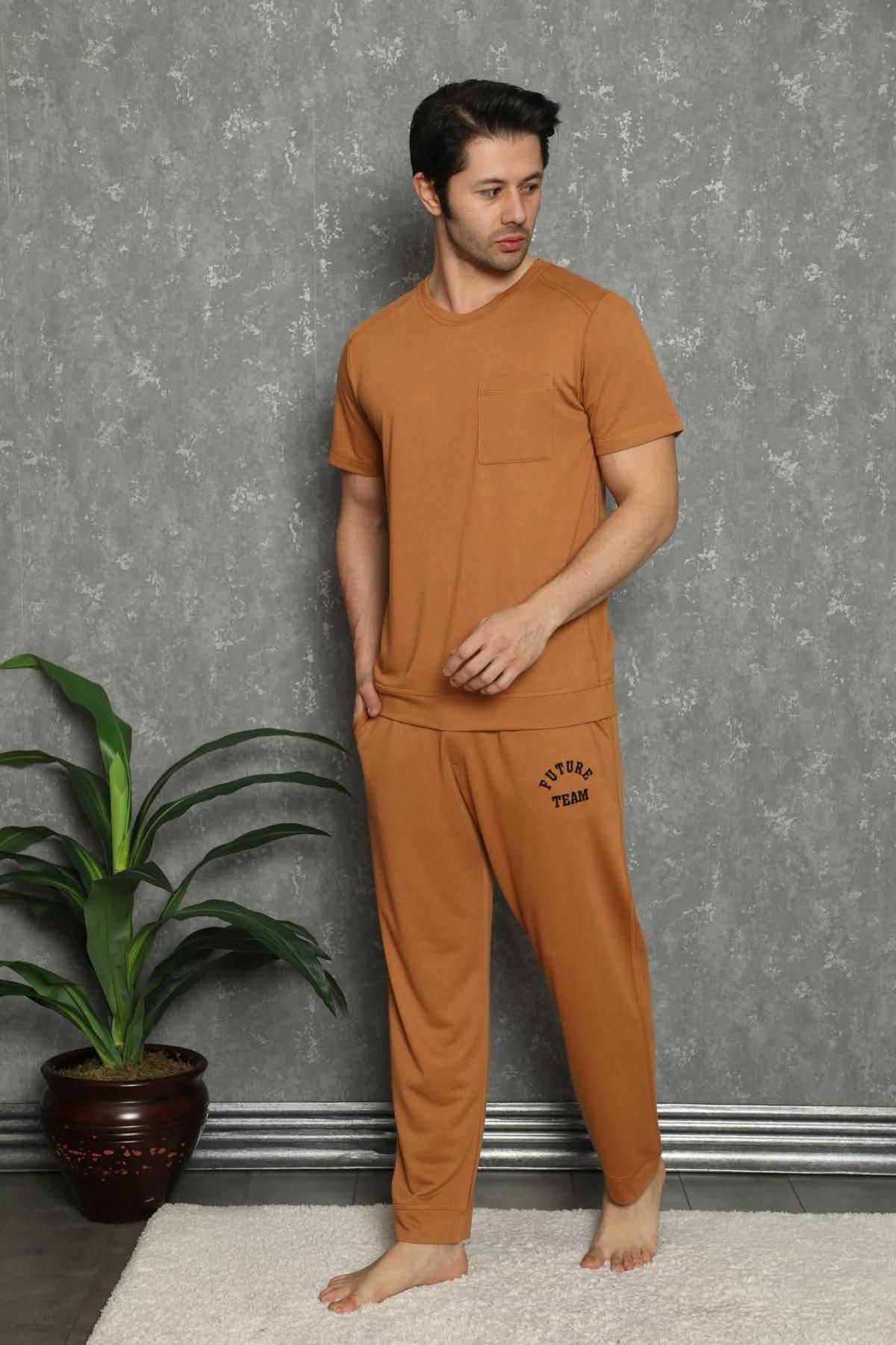 SENFONİ İbiza Senfoni Erkek Bisiklet Yaka Kısa Kol Kahverengi Pijama Takımı 5849 - 1 Adet