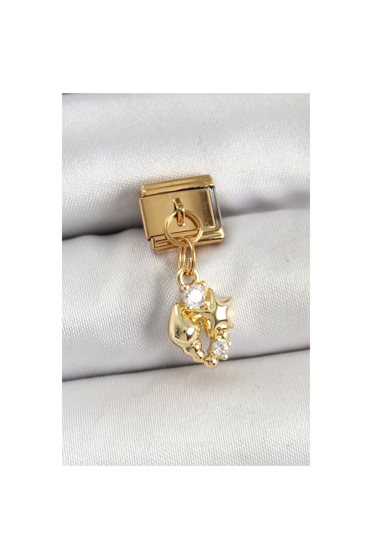 Narnuga 316L Çelik Sallantılı Zirkon Taşlı Deniz Kabuğu Ve Yıldız Model Gold Renk Nomination Charm - TJ-BC14
