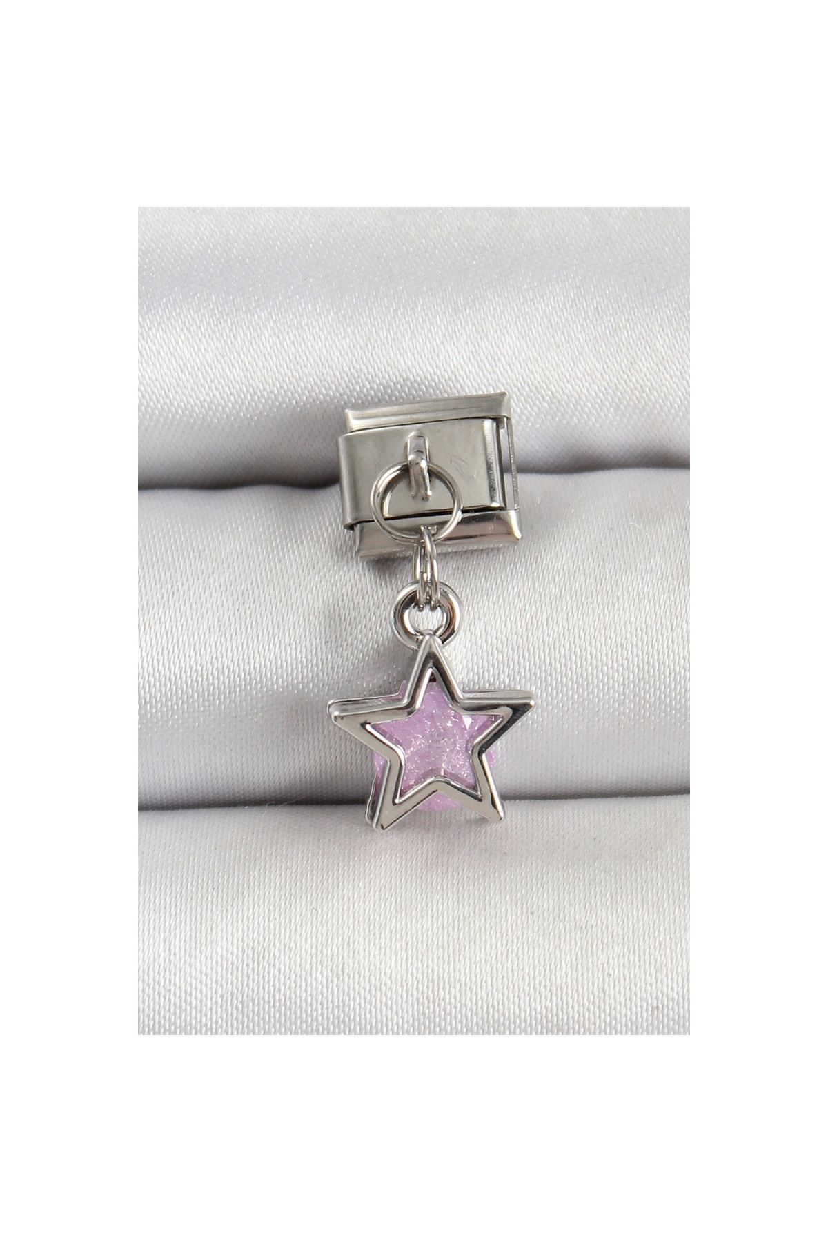 Narnuga 316L Çelik Gümüş Renk Pembe Taşlı Yıldız Model Nomination Charm - TJ-BC1503