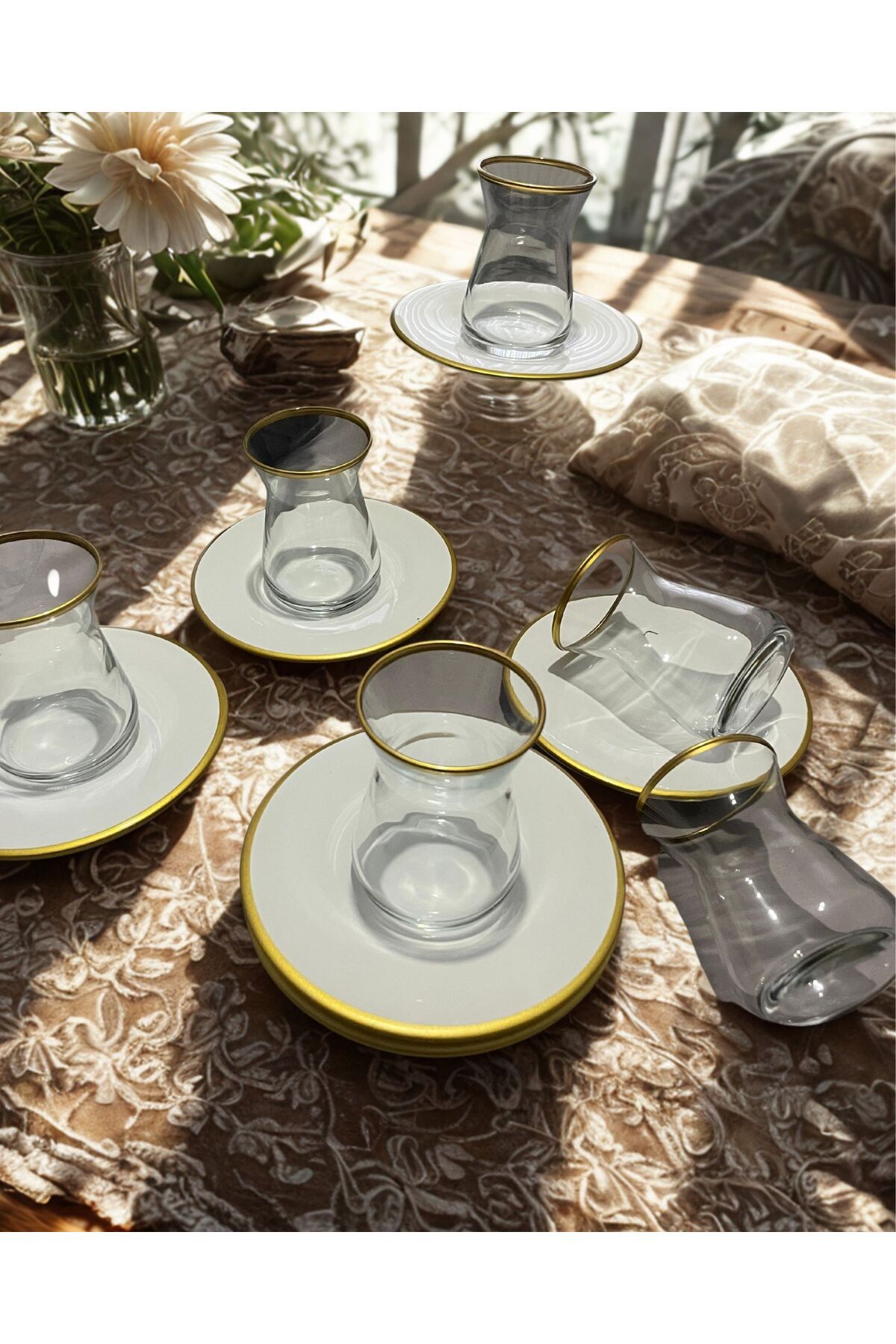 modaliving 12 Parça 6 Kişilik Gold Çay Bardağı Takımı, Bardak Seti