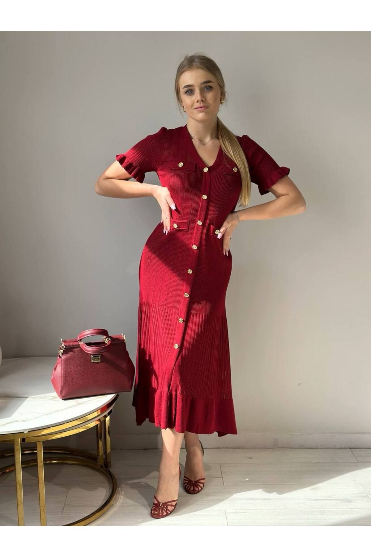 Abalı Yeni sezon , Örgü kol fırfırlı ,maxi Elbise ,kısa kol,jar Almajboir CHA- NEL model