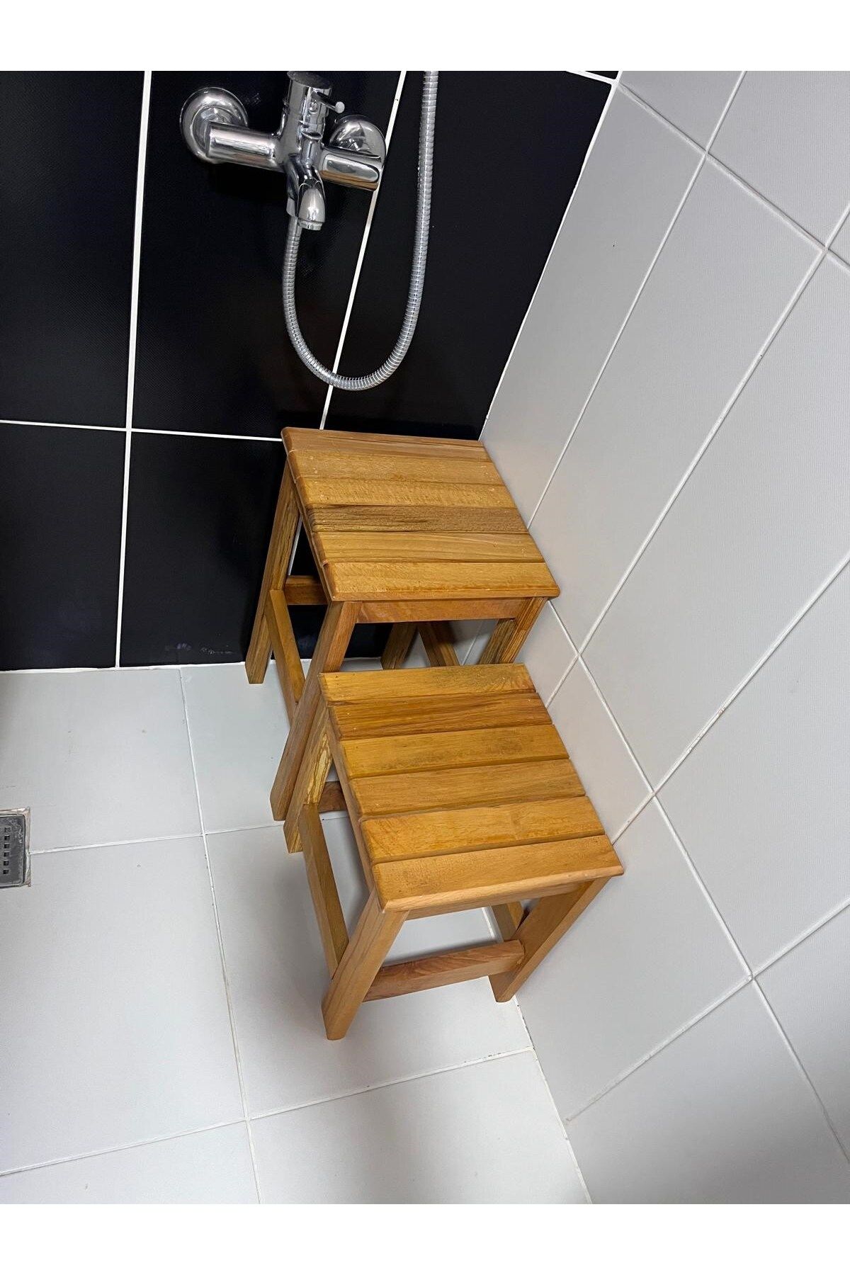 ERBAYLAR POLYESTER Kayın ahşap banyo tabure 49 cm