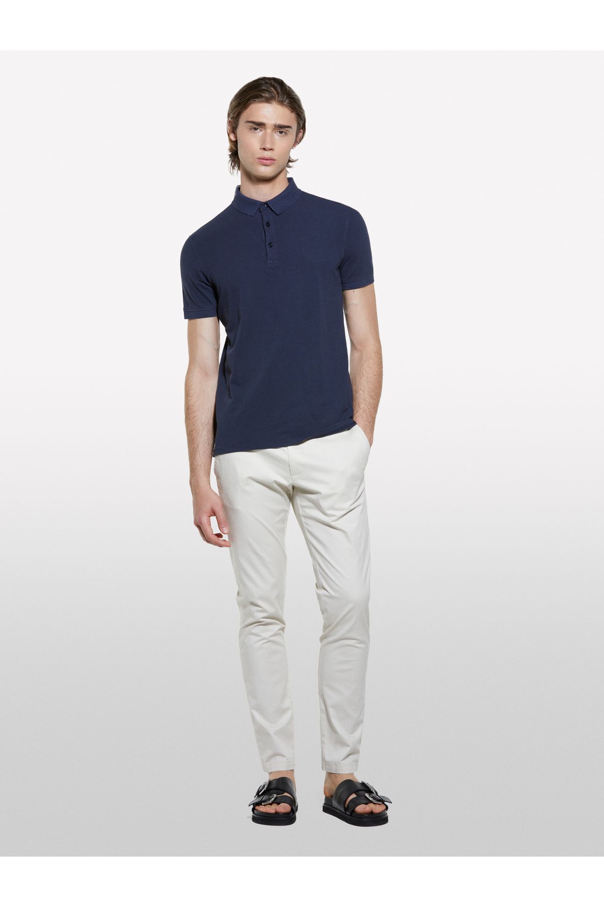 Sisley Erkek Açık Bej Pamuk Karışımlı Slim Fit Chino Pantolon