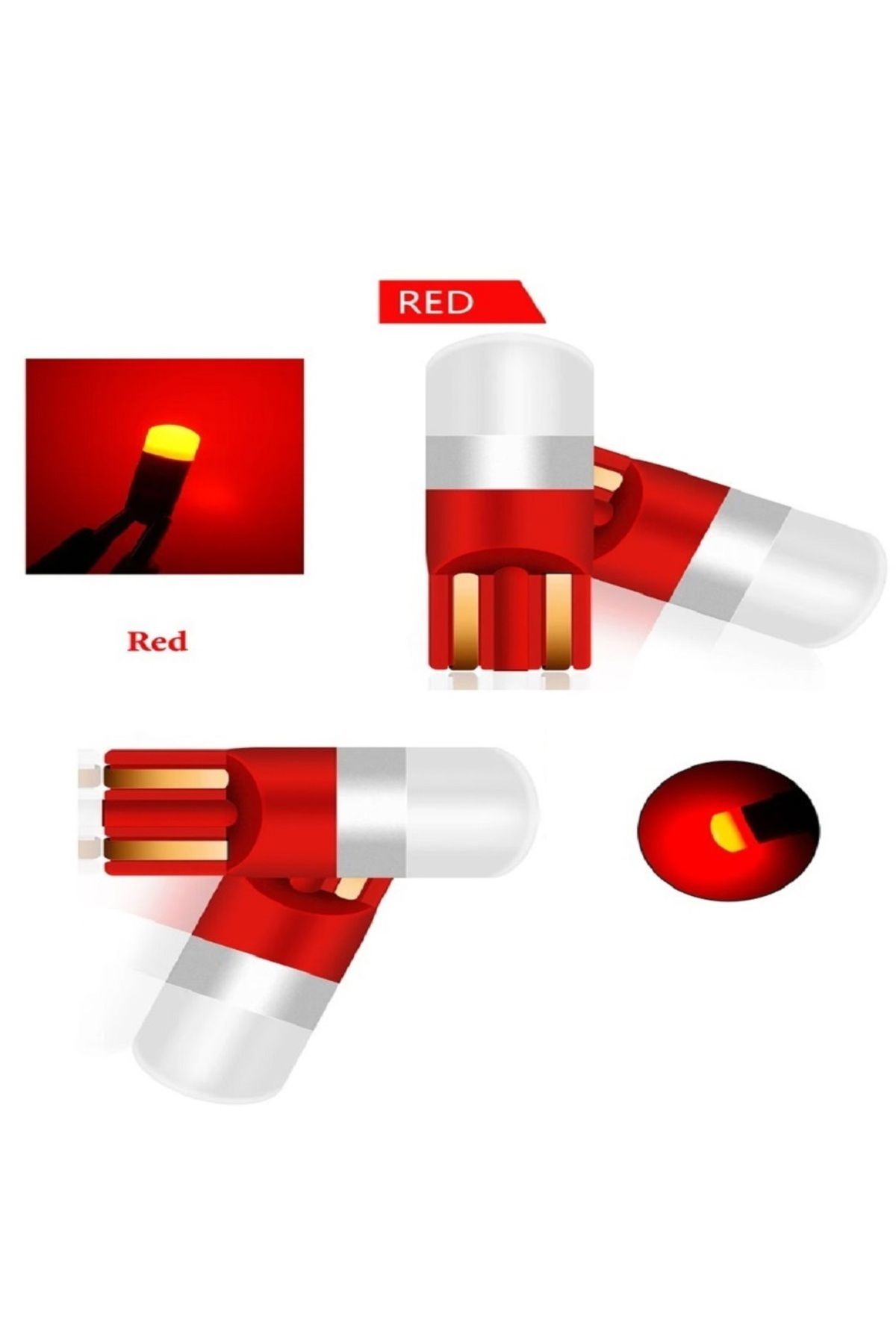 orco (4XADET) 1 SET PROFESSIONAL T10 LED 12V THERMOPLASTIC CERAMIC RED DİPSİZ AMPUL