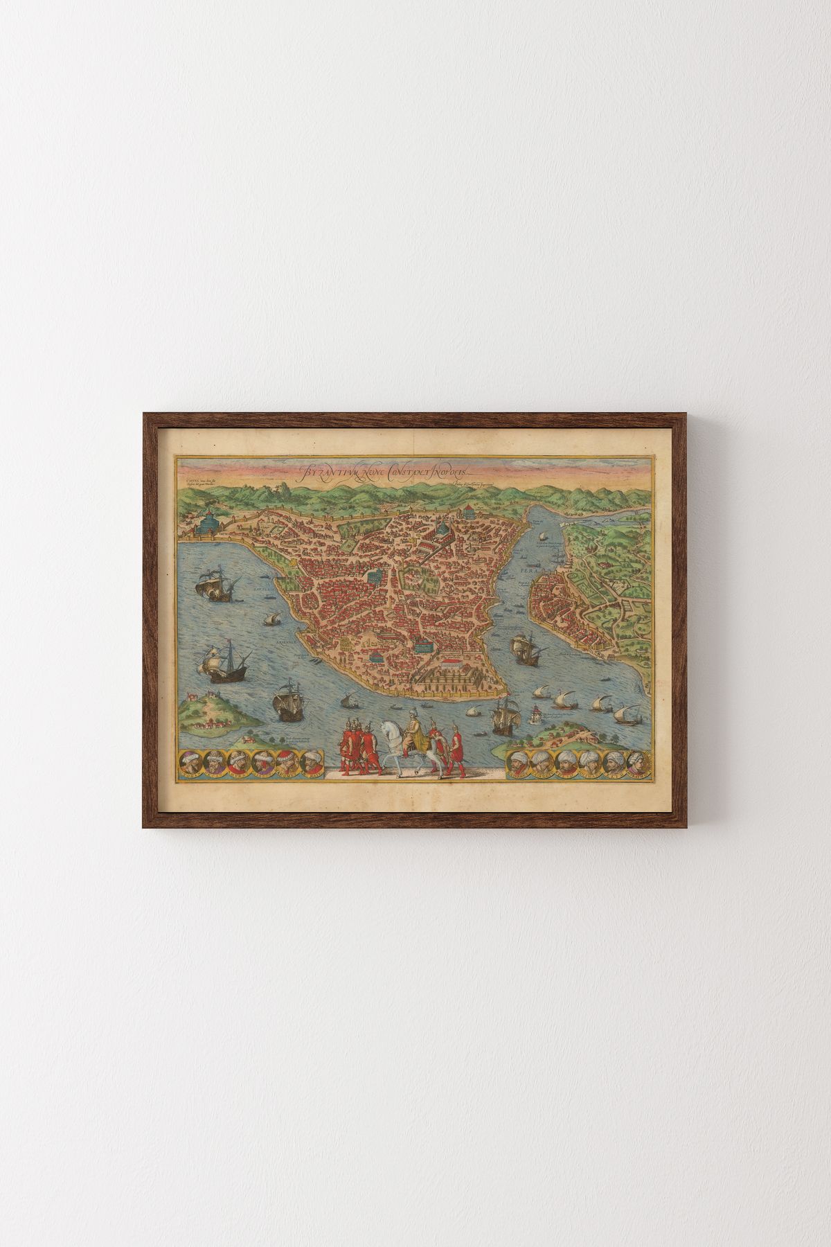 epiqart 1572 İstanbul Haritası - Ahşap Desenli Çerçeve