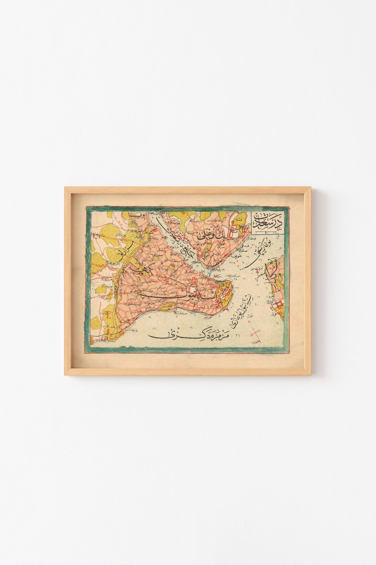 epiqart 1909 İstanbul Haritası - Ahşap Desenli Çerçeve