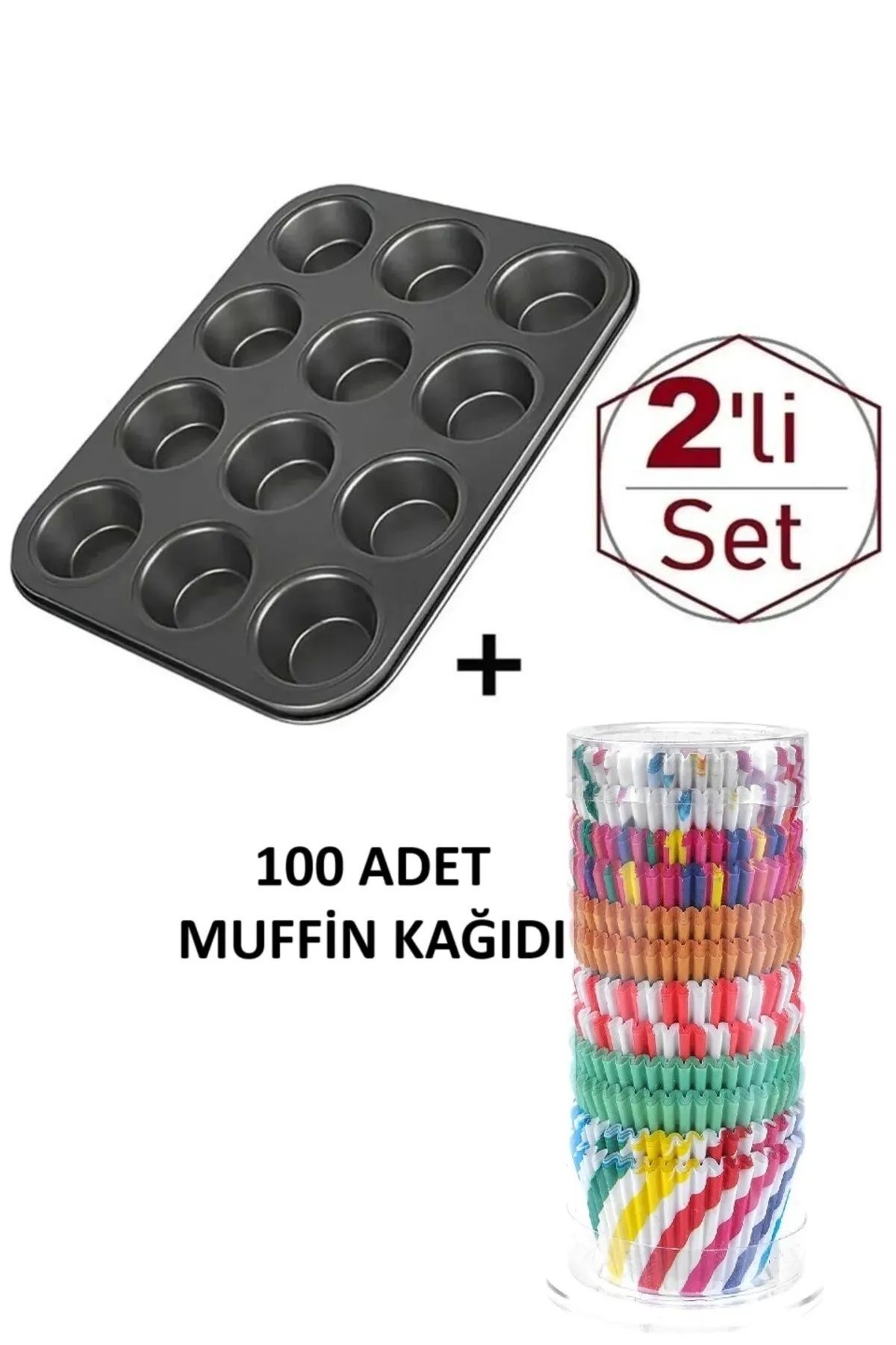 keyfisepet en keyifli sepet 2’li Muffin Seti – 12 Gözlü Muffin Kalıbı + 100 Adet Renkli Muffin Kağıdı