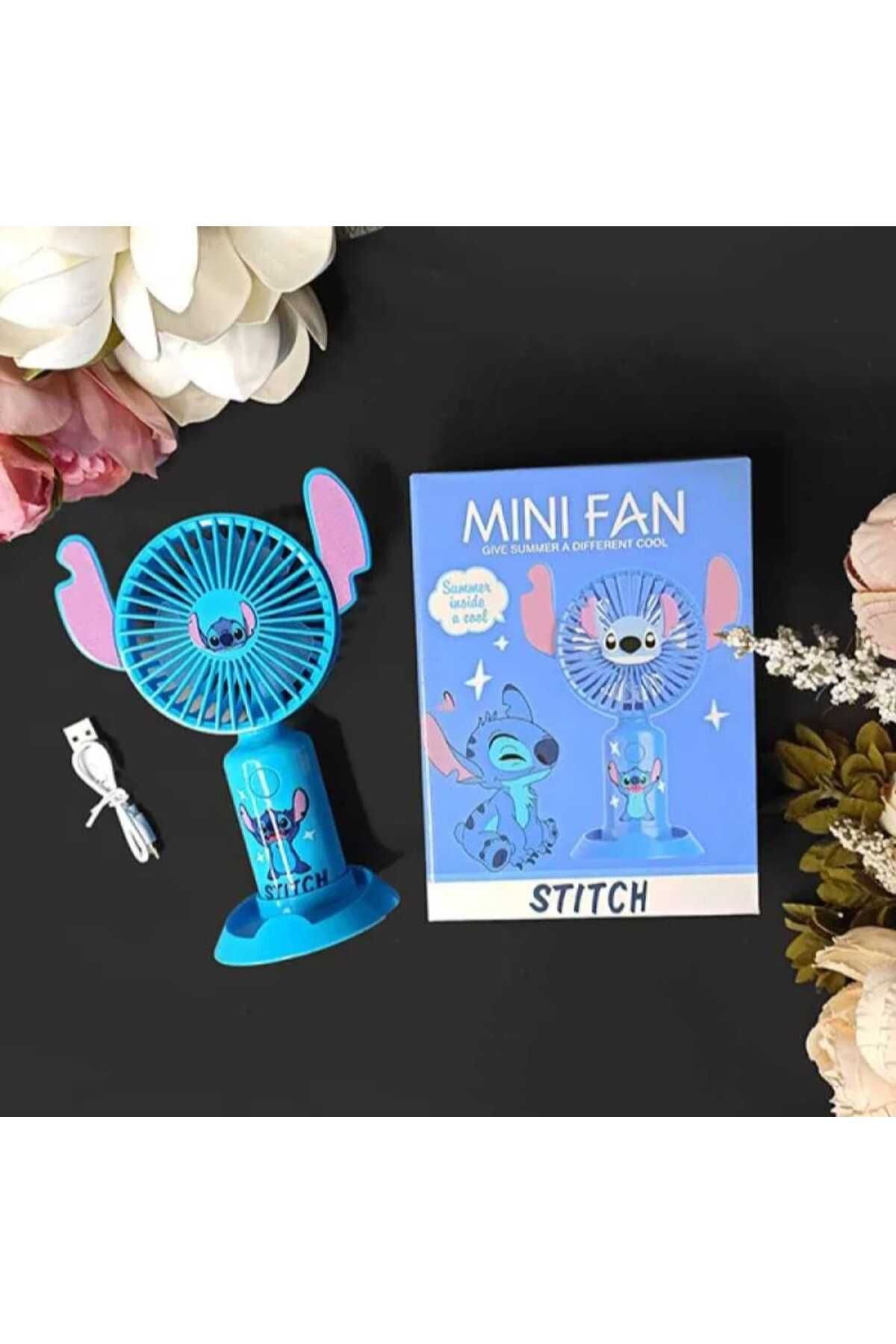 Mıncır Shop Sevimli Karakter Tasarımlı Mavi Şarjlı Mini Fan – Masa ve El Tipi