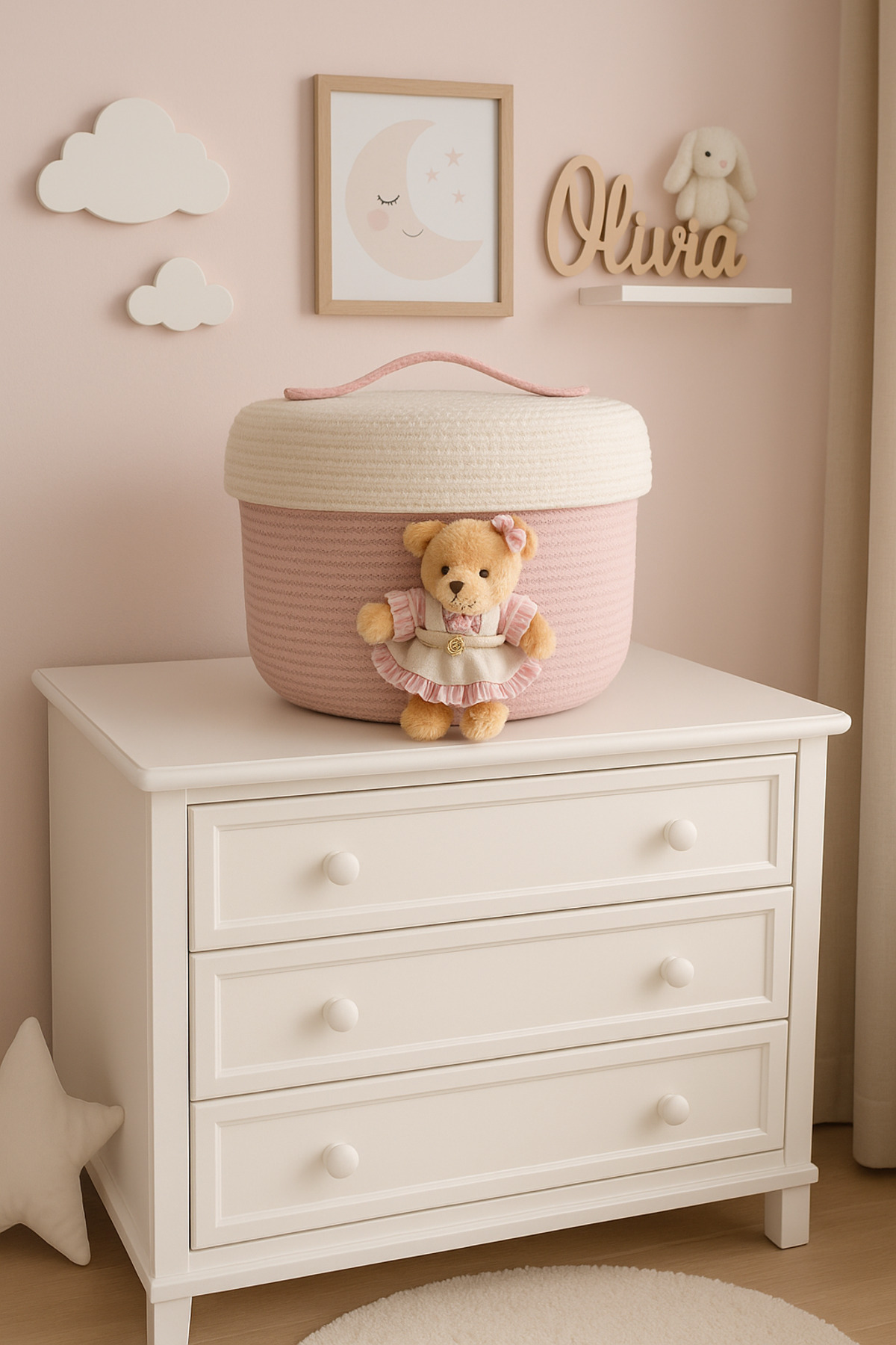 Bohemahomedecor Pembe çocuk-bebek odası sepet düzenleyici organizer dekoratif sepet hediyelik sepet