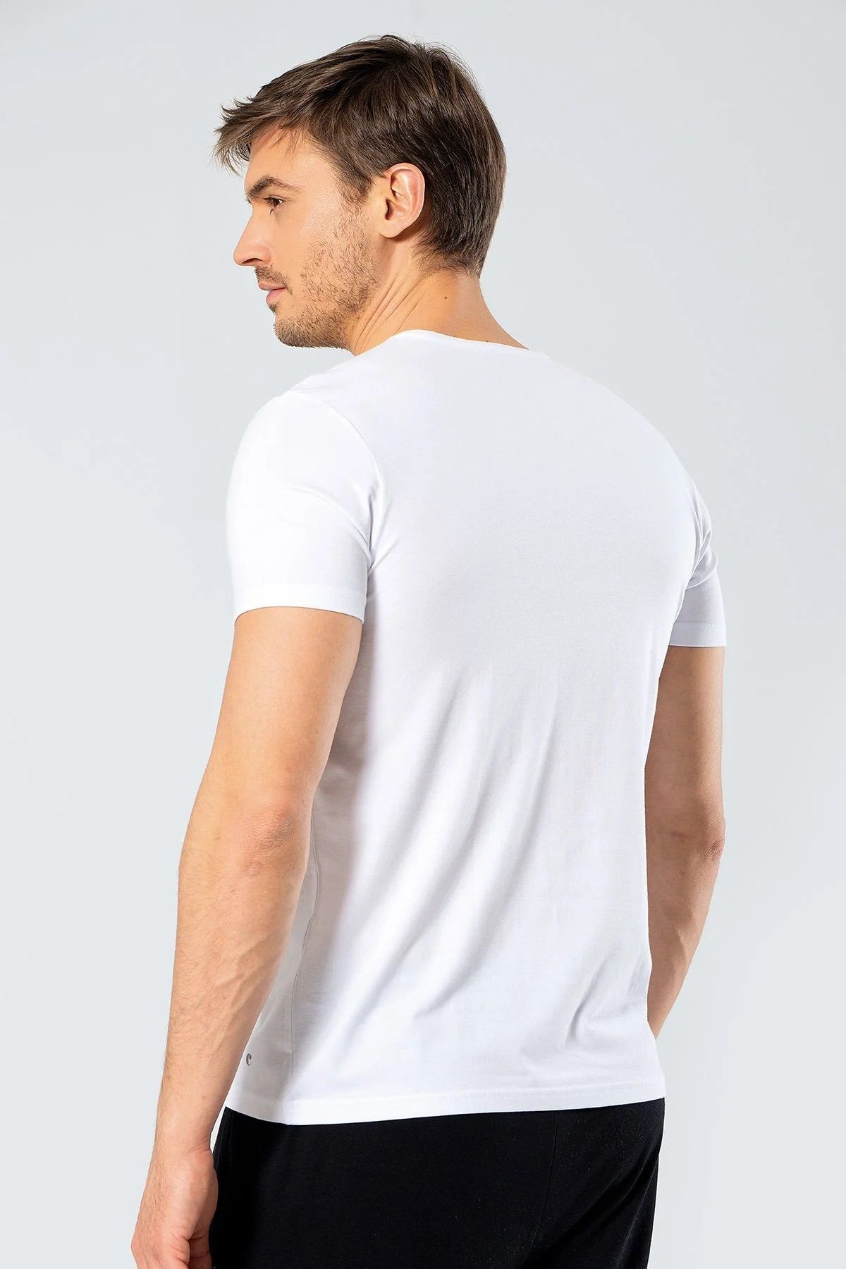 Cacharel Kısa Kollu, Erkek T-shirt, V Yaka Pamuklu & Likralı