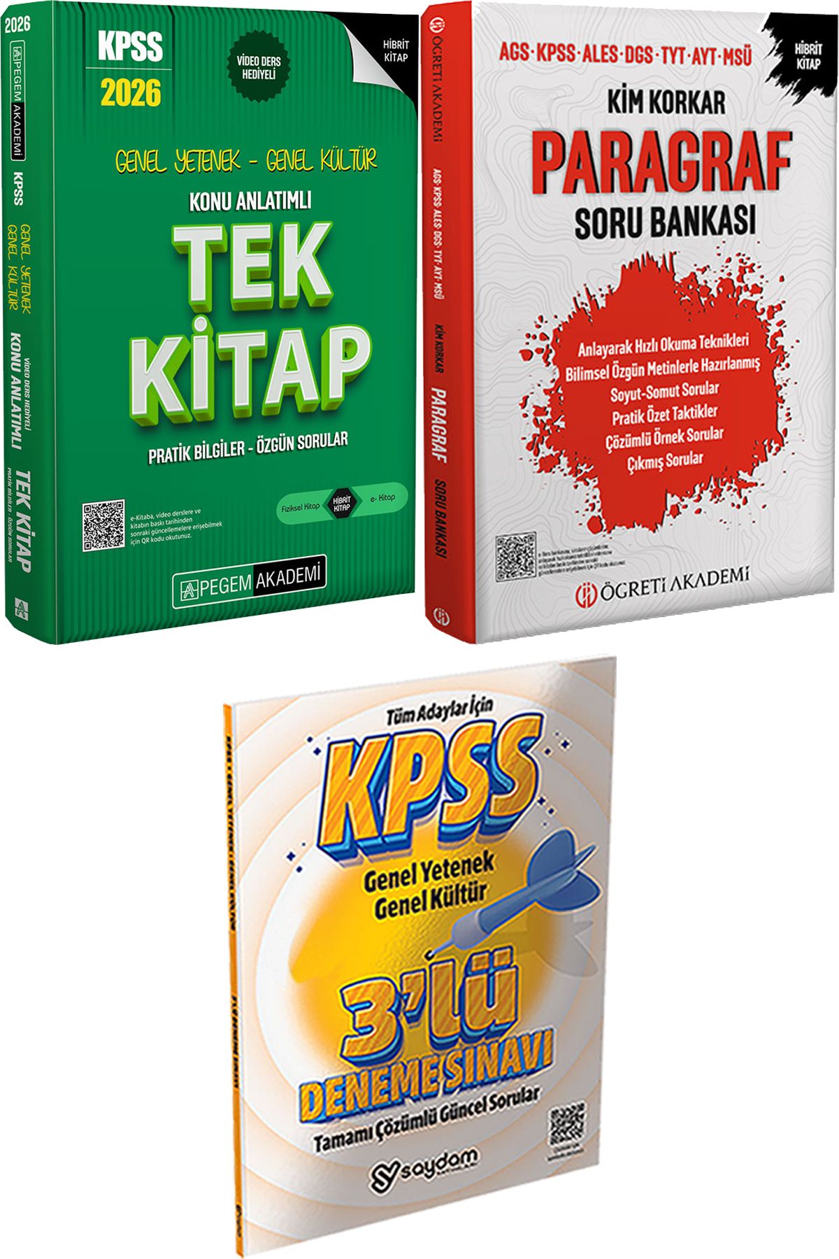 Pegem Akademi Yayıncılık 2026 KPSS Konu Anlatımlı Tek Kitap - Kim Korkar Paragraf Soru Bankası + 3 Deneme Hediye