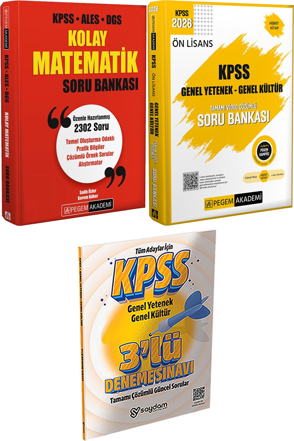 Pegem Akademi Yayıncılık Kolay Matematik Soru Bankası - 2026 KPSS Ön Lisans Soru Video Çözümlü + 3 Deneme