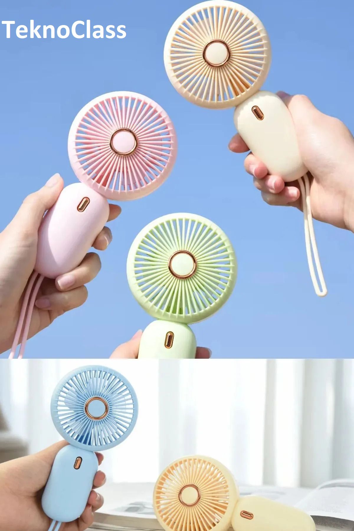 TeknoClass Mini El Fan Soğutucu Mini Vantilatör Güçlü Serinletici Taşınabilir Şarjlı Masa Üstü Sessiz