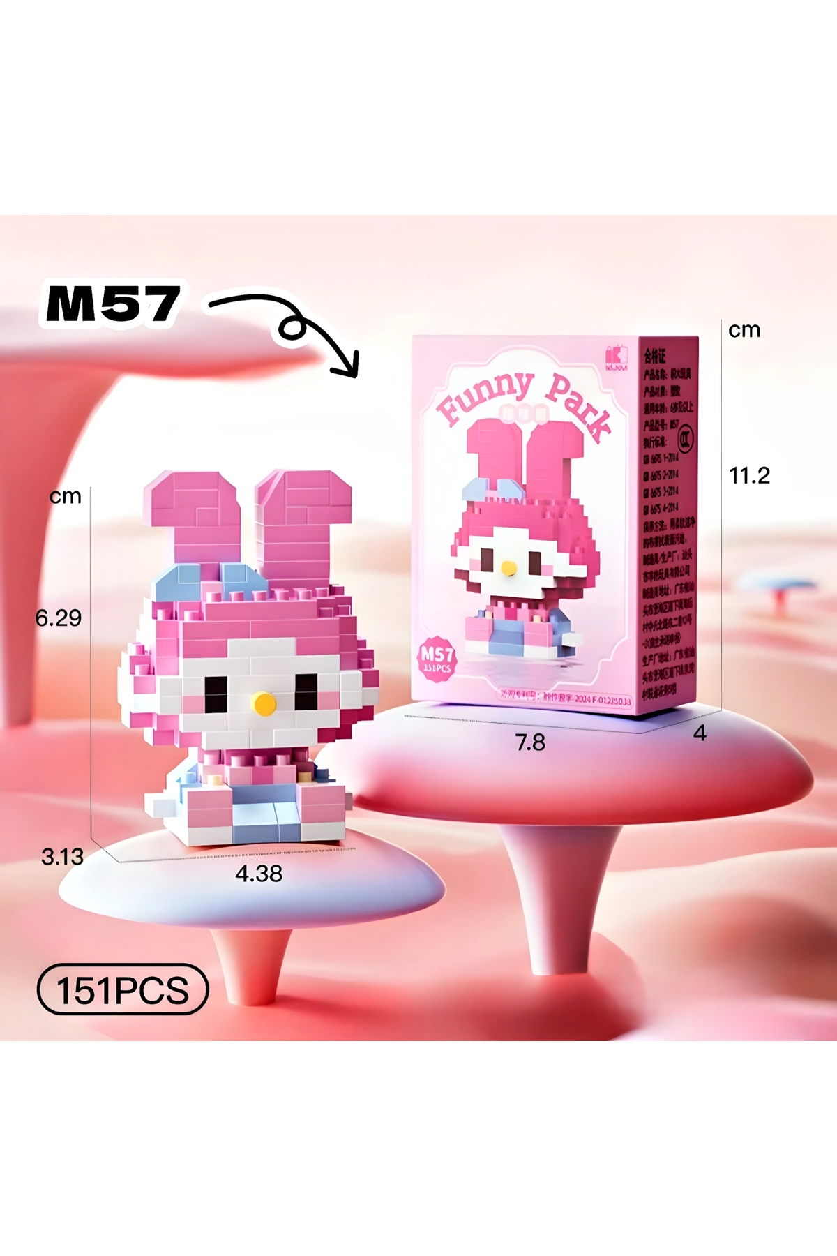 DEK My Melody Mini Blok Yapı Oyuncağı - 151 Parça 3D Puzzle Figür Seti fotoğrafı 2 (önizleme)