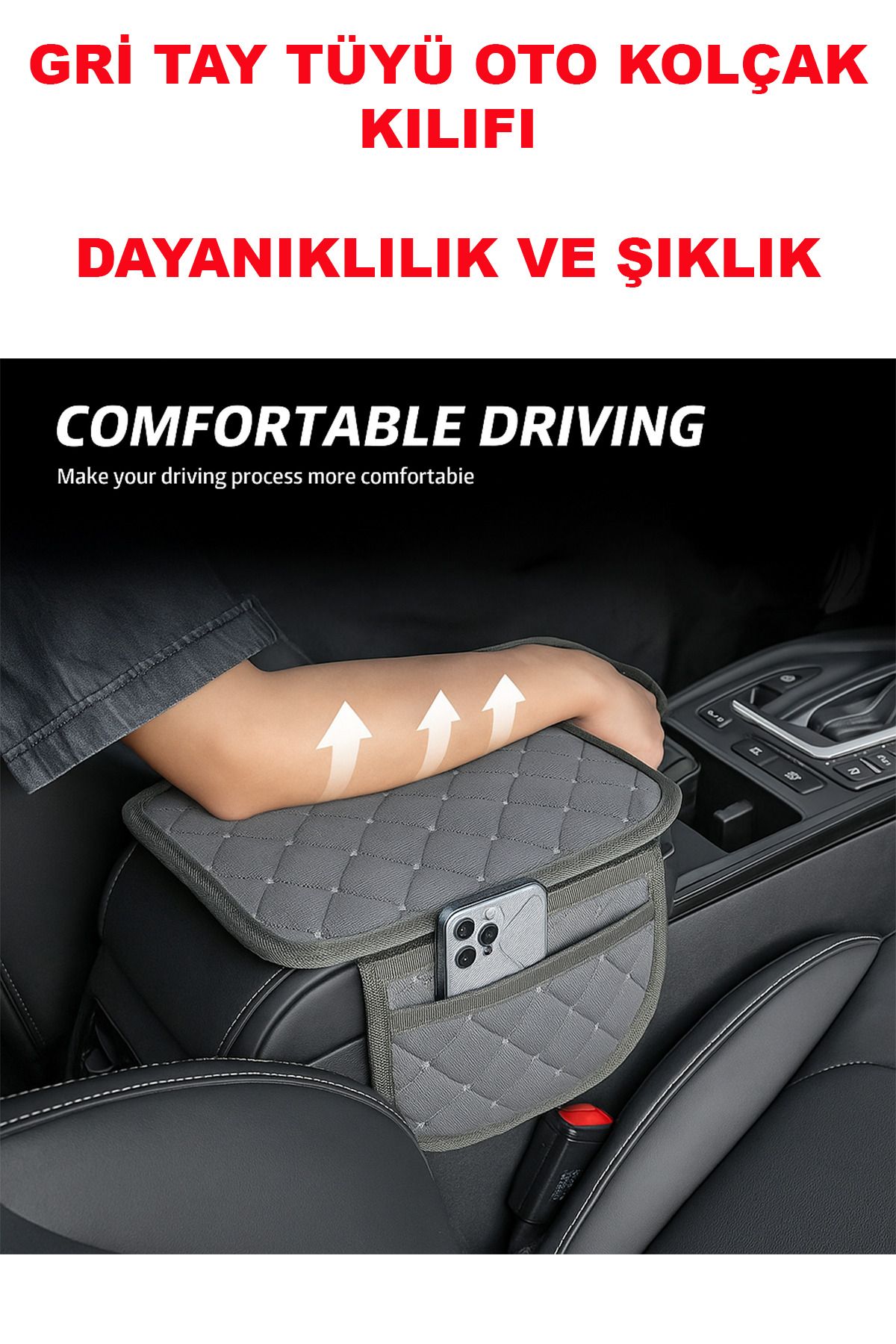 UYDEE Gri Tay Tüyü Oto Kolçak Kılıfı Kolçak Minderi Örtüsü Gri Nakışlı Araba Koltuk Kılıfı Kolçak