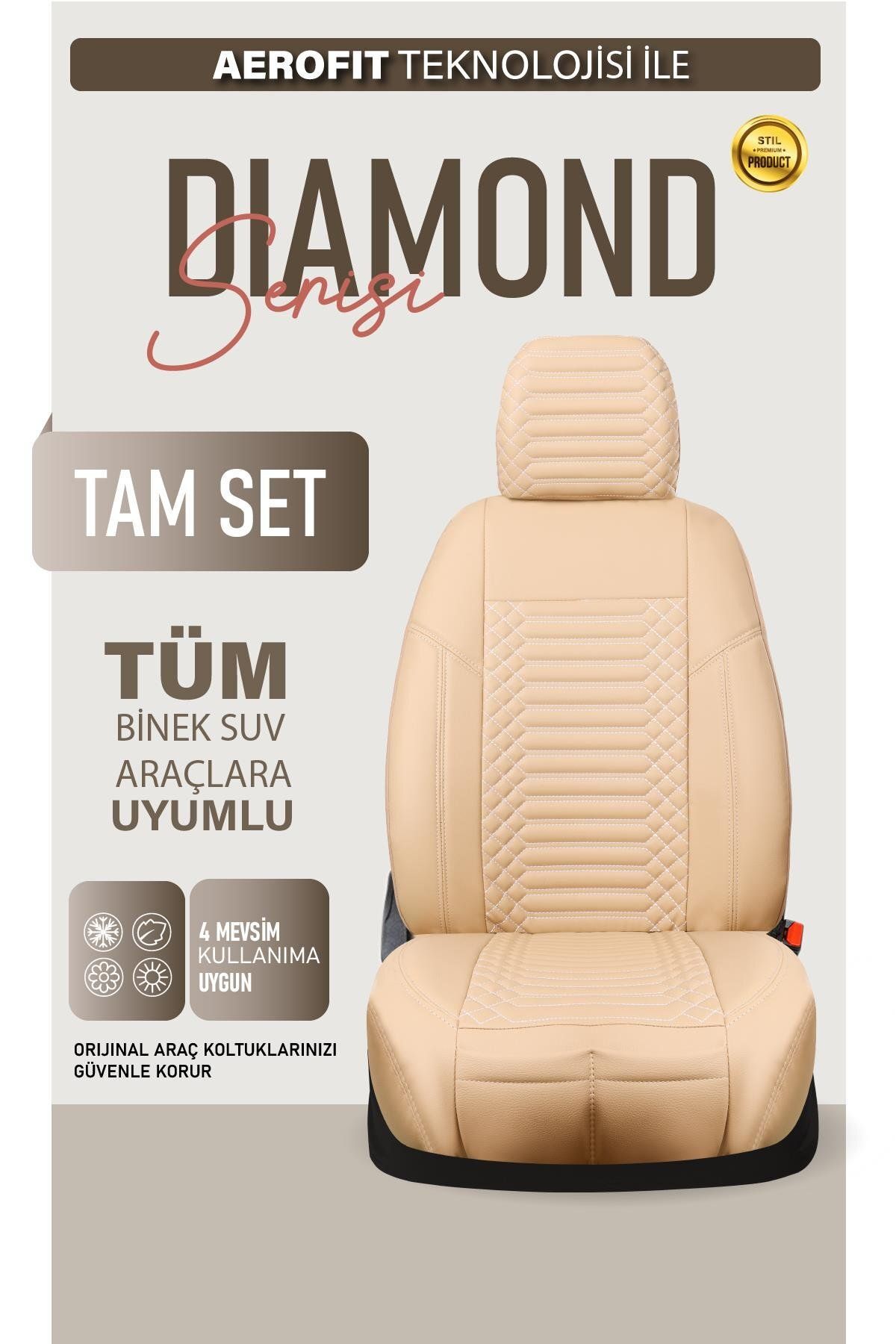 autogoodstore Jeep Cheroke Uyumlu Lüx Deri Oto Koltuk Kılıfı Ön Arka Takım DIAMOND Bej