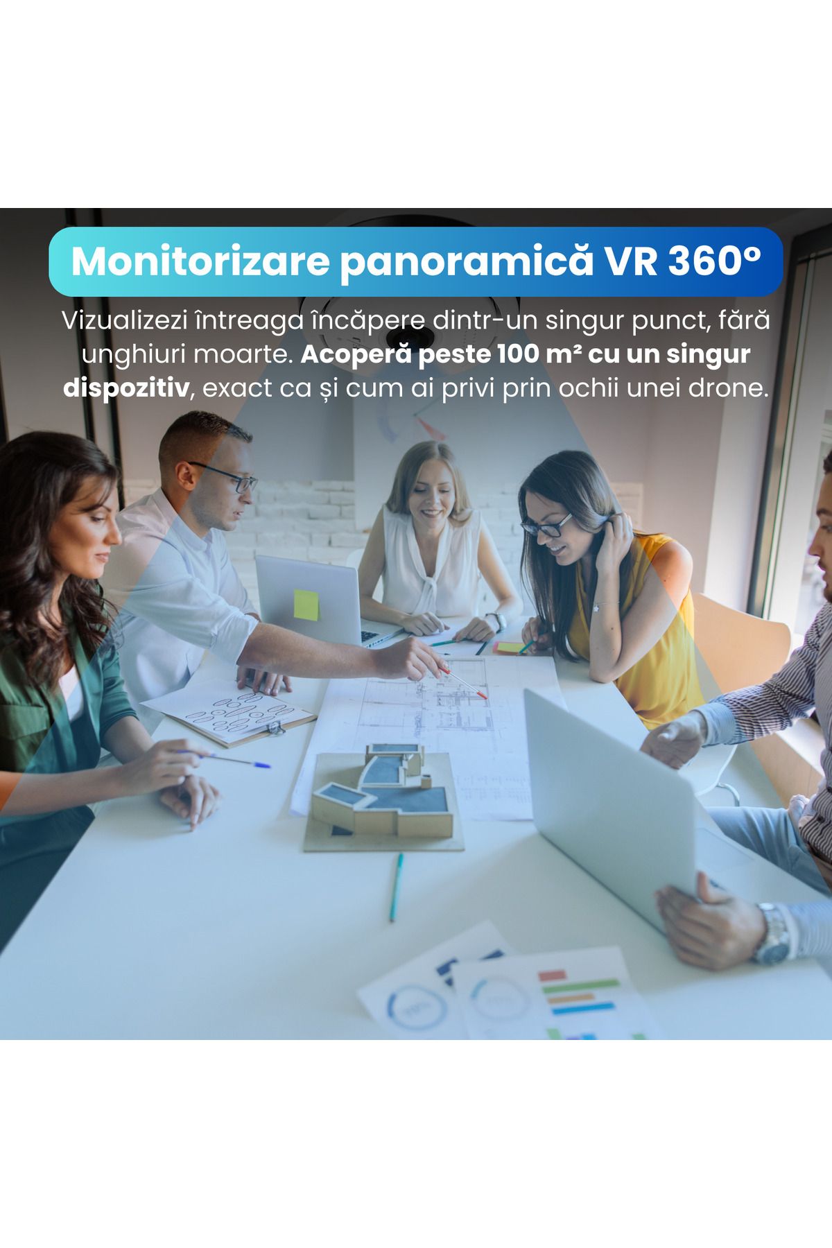 Spionescu-Cameră mini ascunsă WiFi cu obiectiv Fisheye la 360° de 1,44 mm, detectare mișcare prin inteligență artificială, audio bidirecțional 3