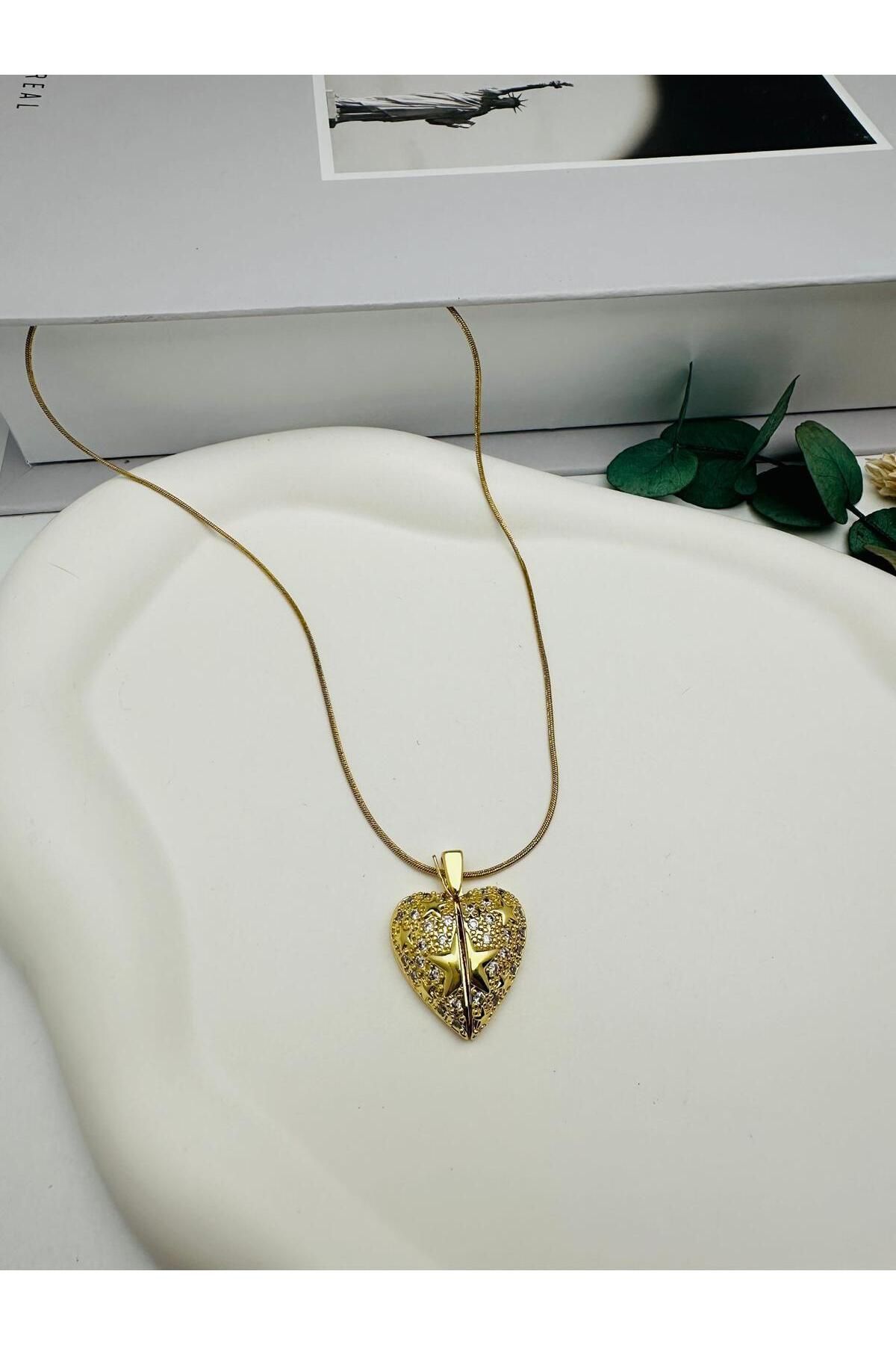 HEDİYELANDY Kalpli Açılan Çelik Kolye (Gold) 010684