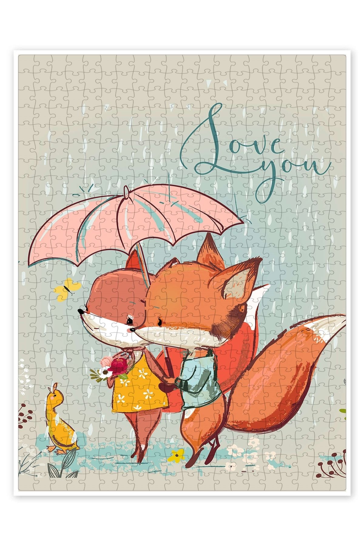 Jeronkarji Fox Love 500 Parça Puzzle Yapboz Çocuklar için Neşeli Hayvan Temalı