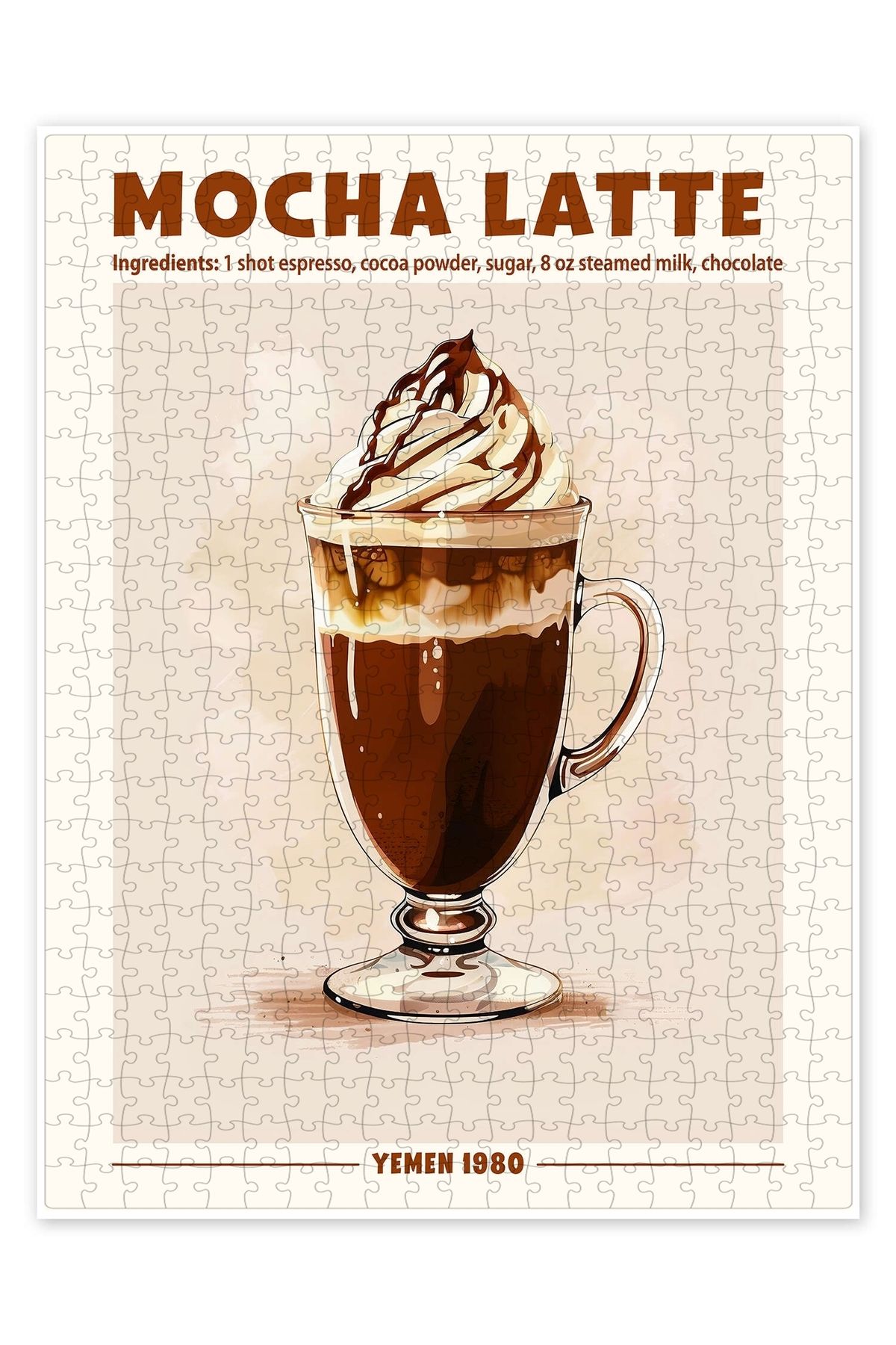 Jeronkarji Mocha Latte, Yemen 1980 500 Parça Puzzle Yapboz Mutfak Temalı Yetişkinler için