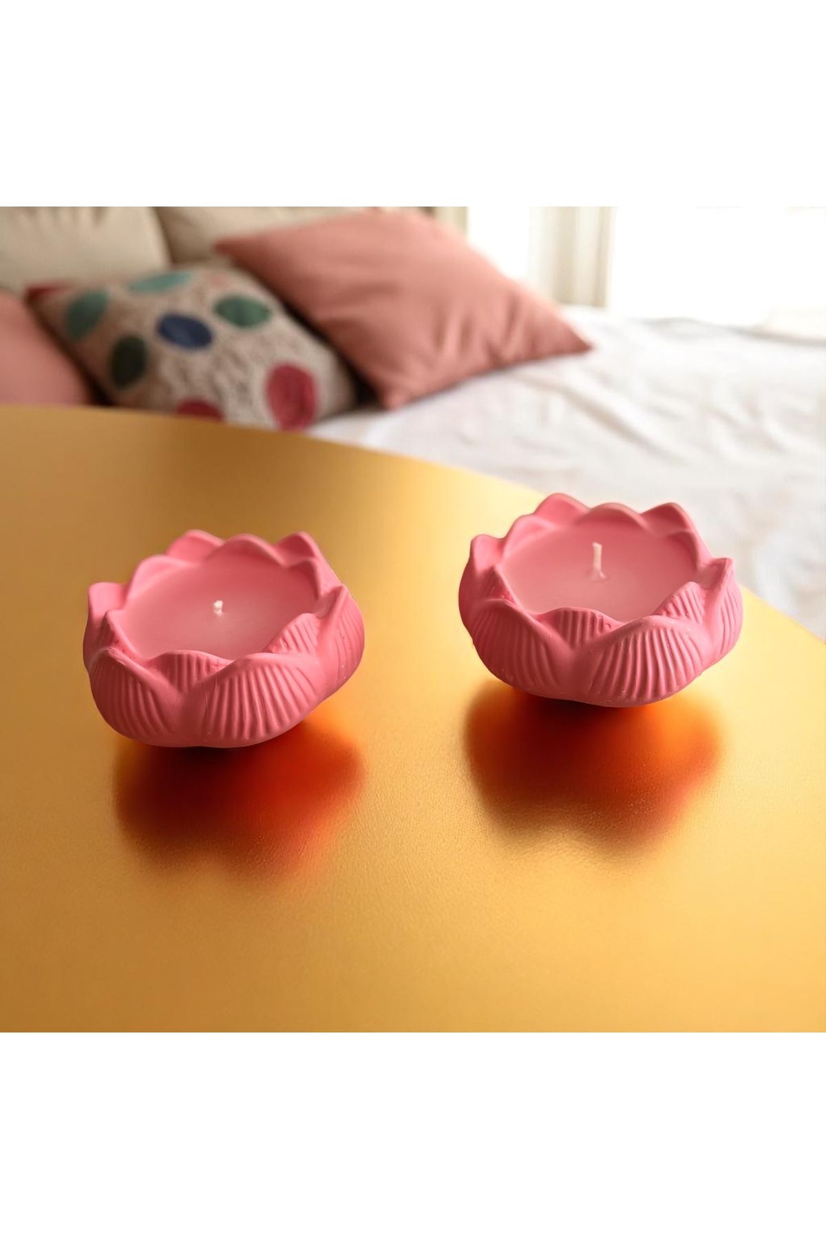 MİREVA Mireva Pembe Lotus Çiçeği Mum & Mumluk Seti - 2'li Takım