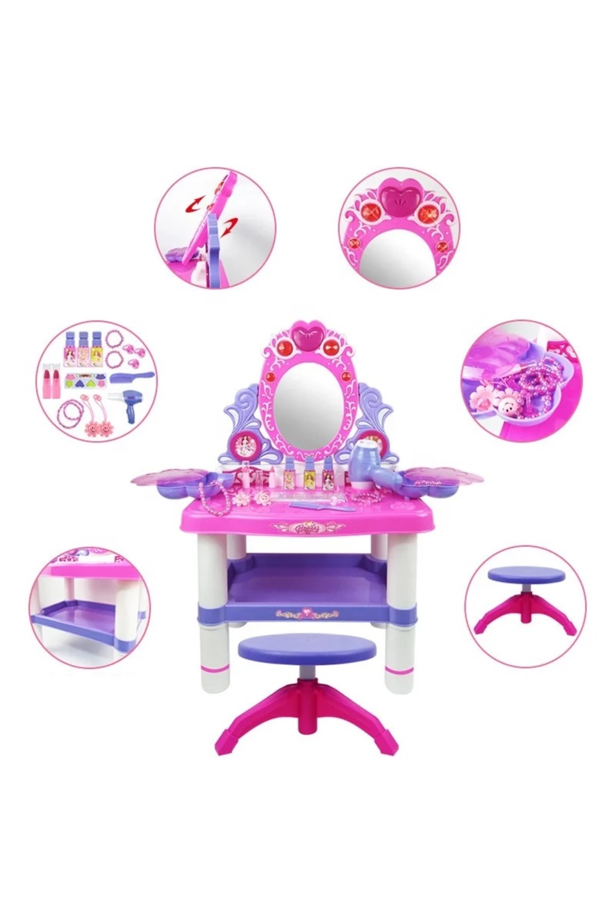 Biki-Big Size Dressing Table Make up Toy Set with Music, Lights, Accessories to Play 3
