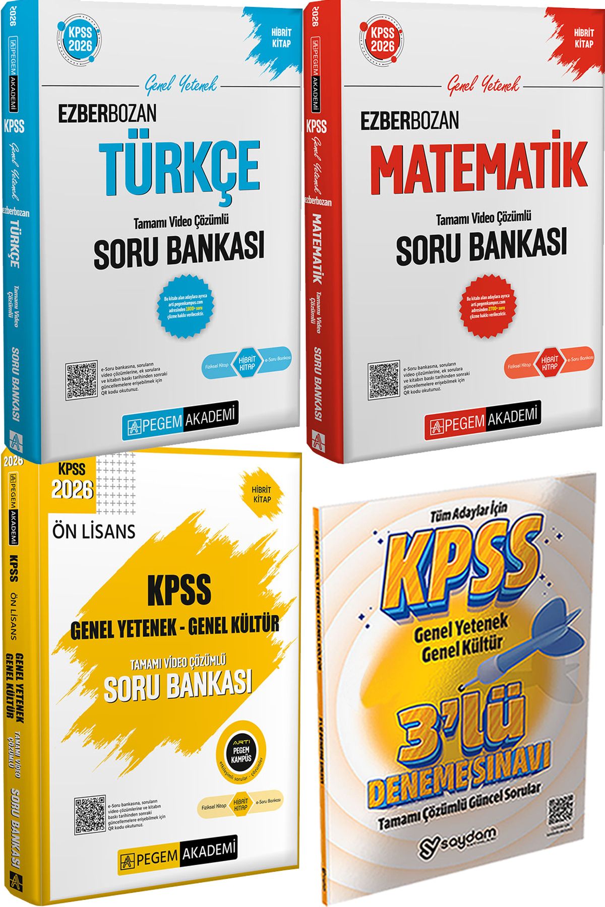 Pegem Akademi Yayıncılık Ezberbozan Türkçe Matematik Çözümlü Soru - 2026 KPSS Ön Lisans Soru Video Çözümlü + 3 Deneme