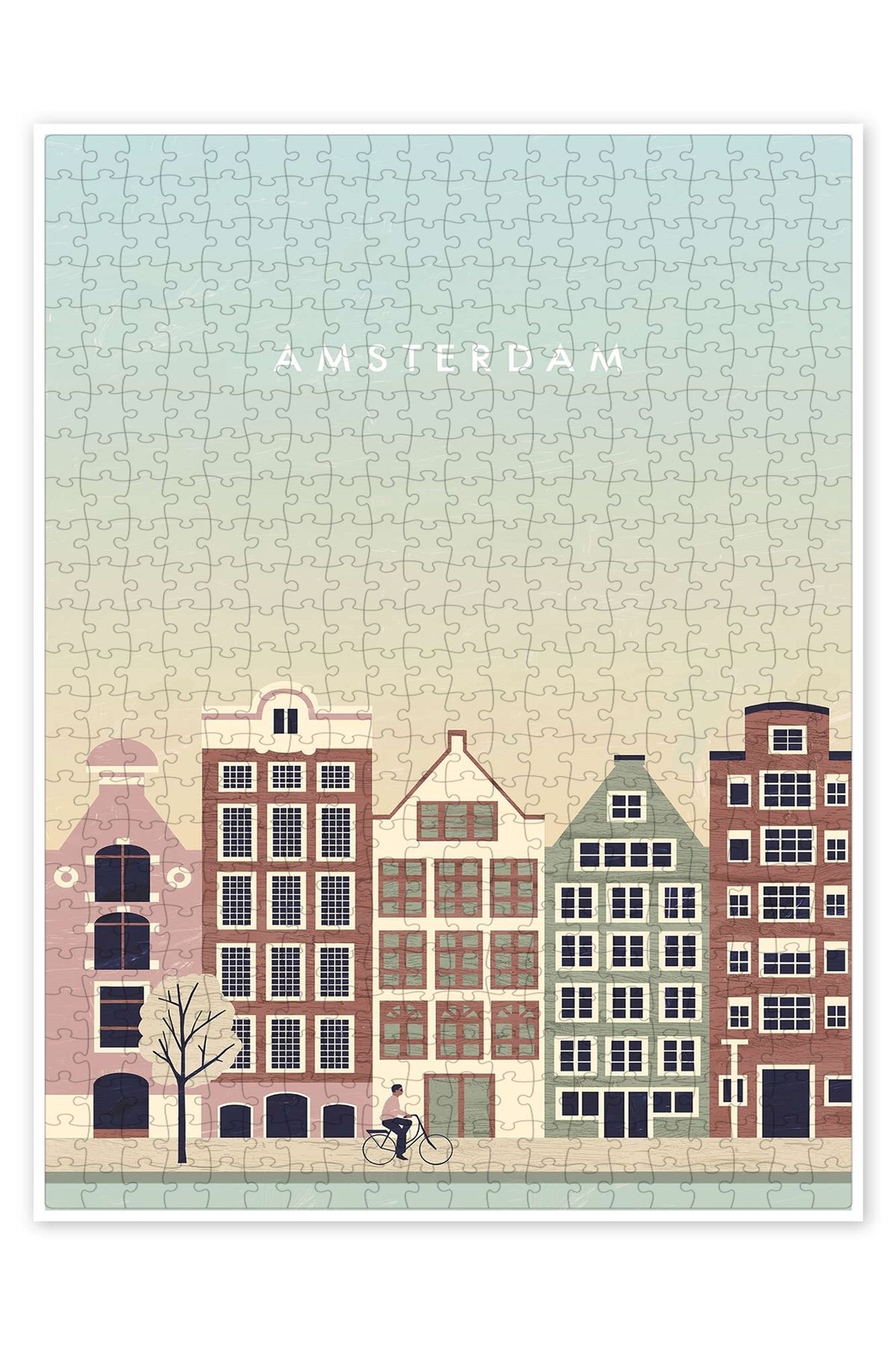 Jeronkarji Amsterdam İllüstrasyon 500 Parça Puzzle Yapboz Şehir Manzara Temalı Hobilik