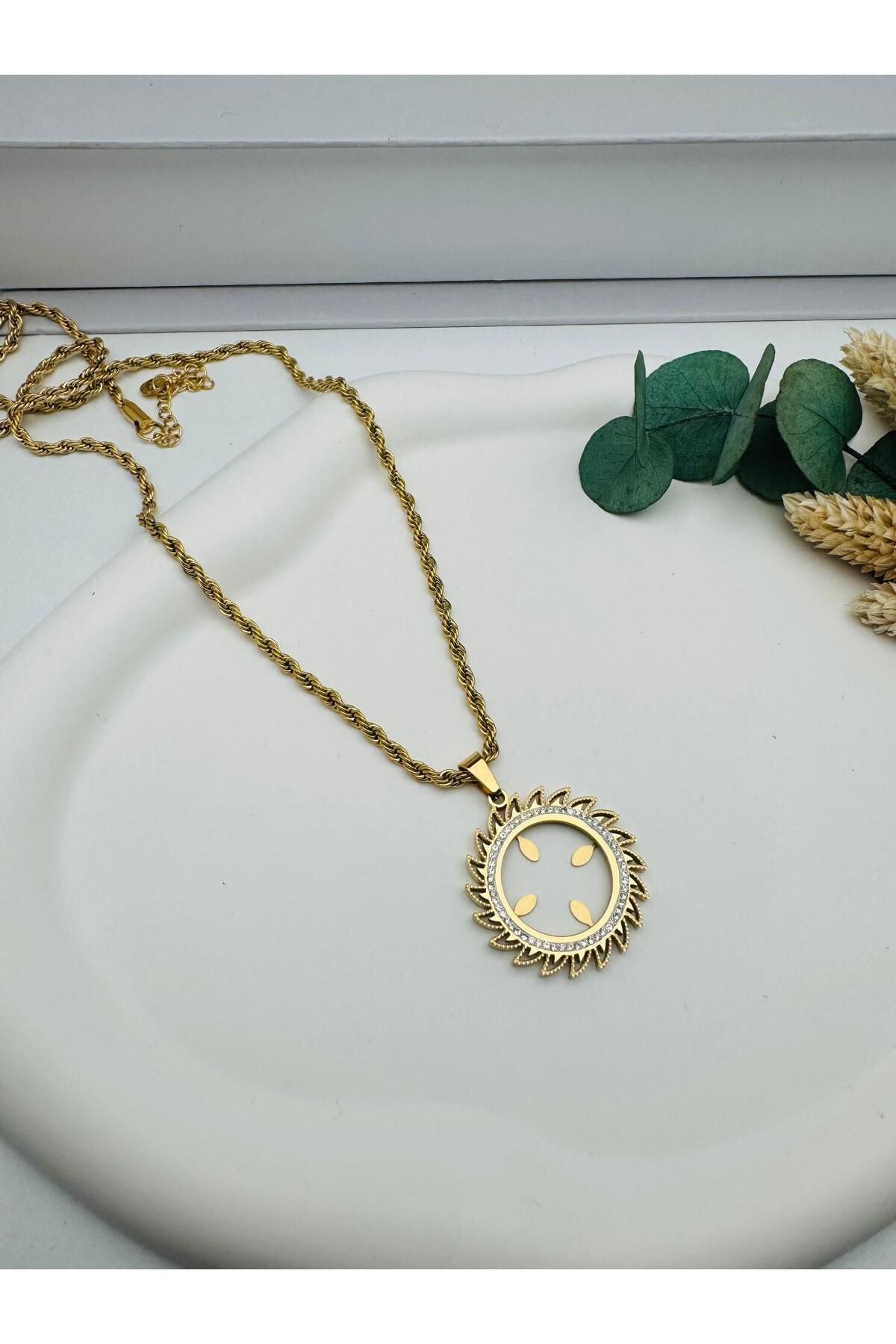 HEDİYELANDY İçi Boş Çeyrekli Çelik Kolye (Gold) 0106332