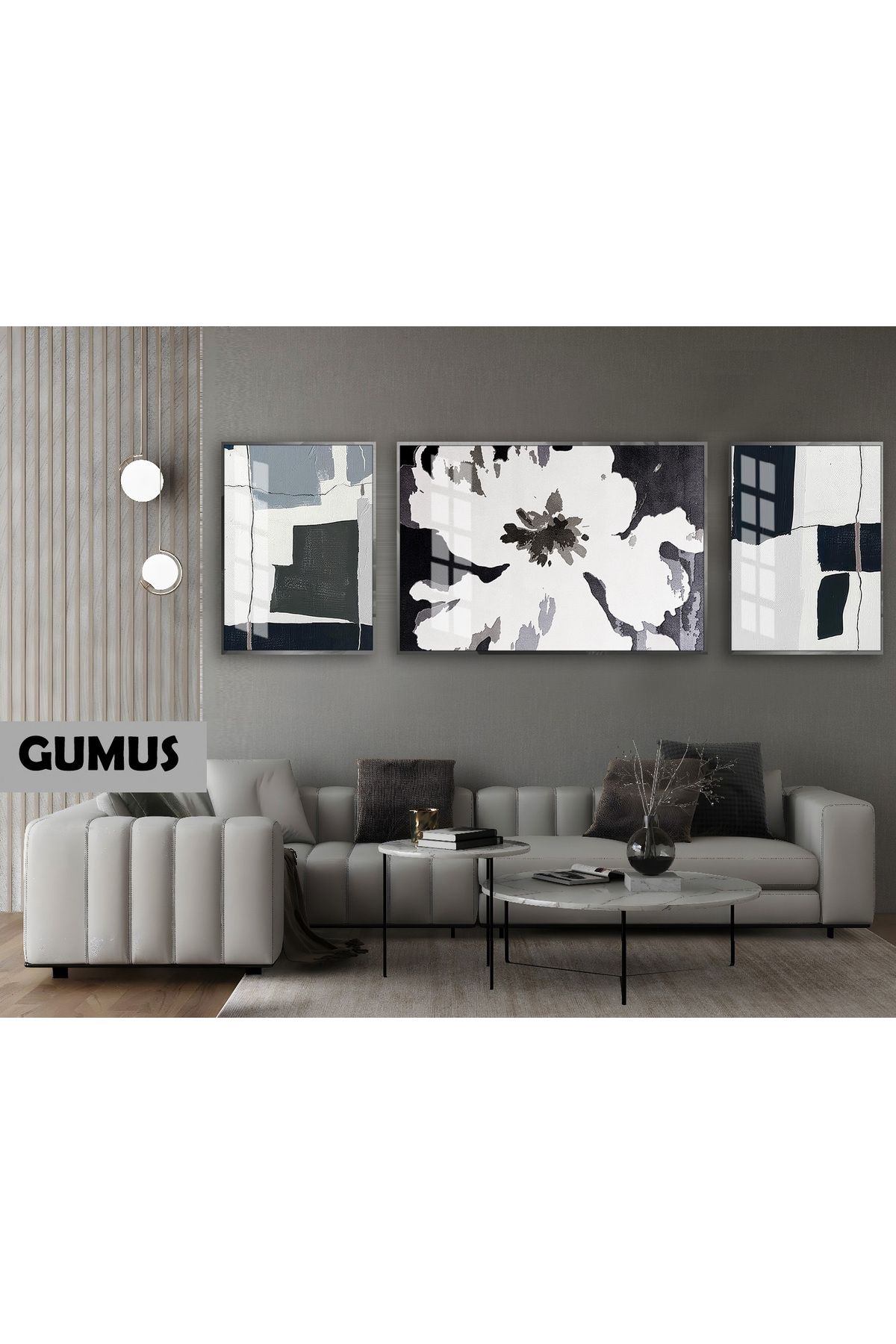 Harikabirev HARİKABİREV|(ABSTRACT) SOFT RENK ÇİÇEK MODELİ|ÇERÇEVELİ TEMPERLİ CAM TABLO 3LÜ YATAY