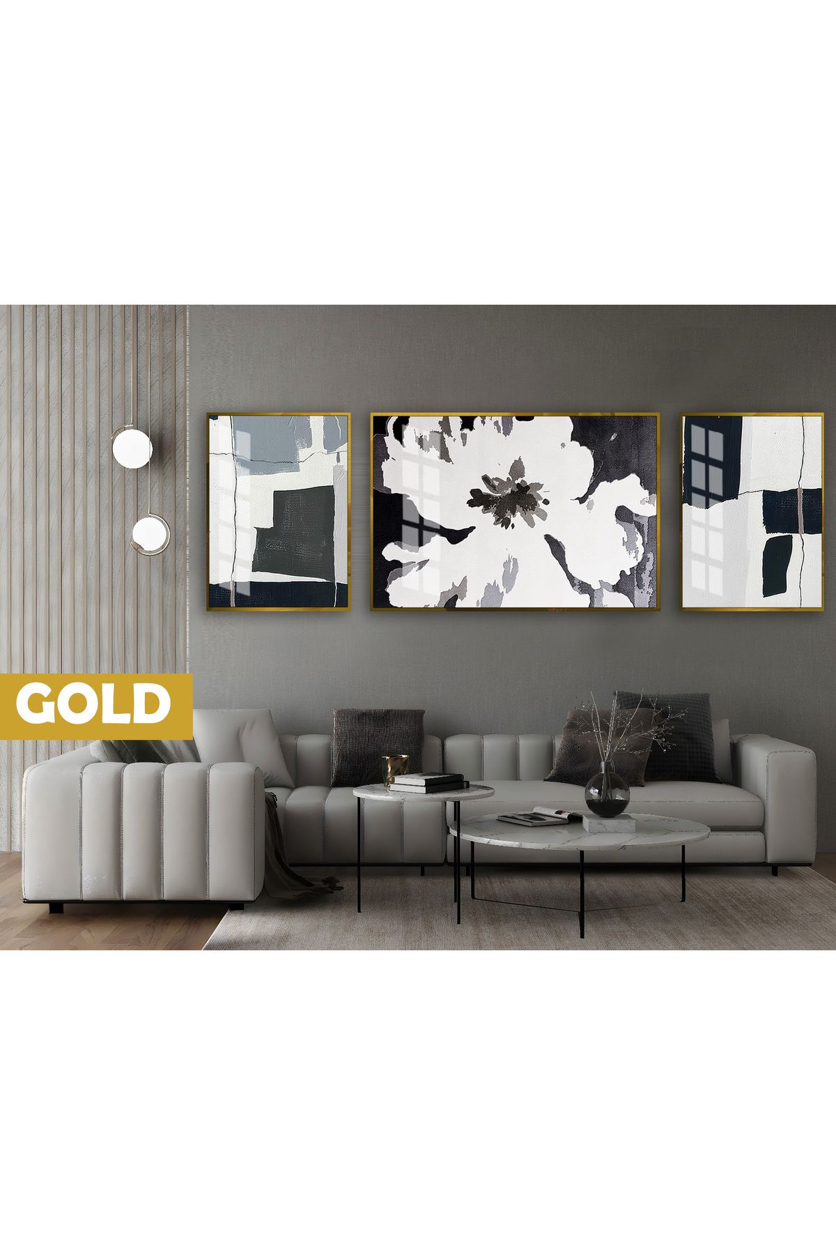 Harikabirev HARİKABİREV|(ABSTRACT) SOFT RENK ÇİÇEK MODELİ|ÇERÇEVELİ TEMPERLİ CAM TABLO 3LÜ YATAY