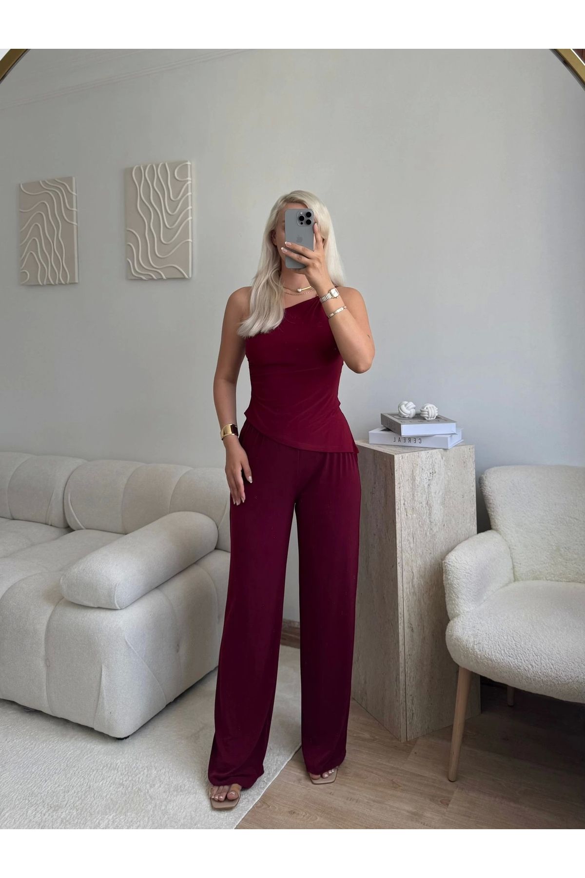 Zora Butik Omuz Tokalı Sandy Takım - BORDO