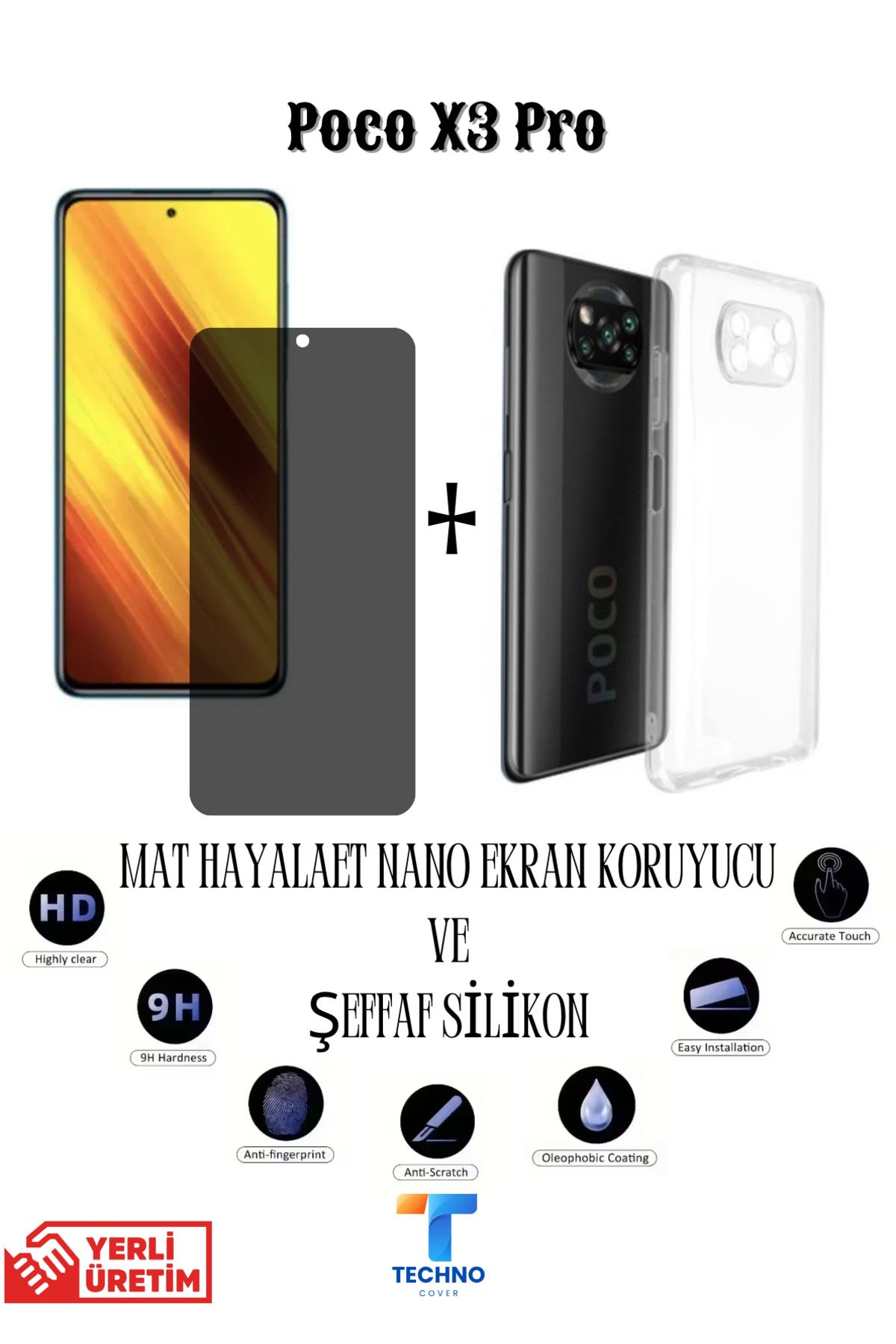 foxpower Poco X3 Pro Mat Hayalet Nano Ekran Koruyucu vemŞeffaf Kılıf 2li Avantajlı Paket