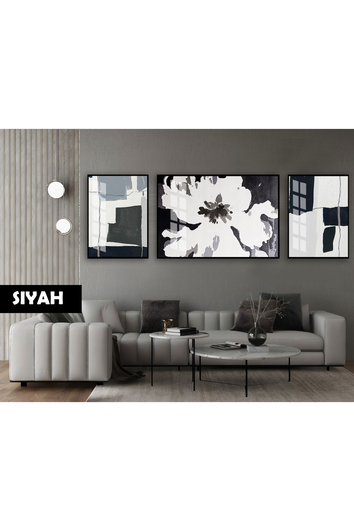Harikabirev HARİKABİREV|(ABSTRACT) SOFT RENK ÇİÇEK MODELİ|ÇERÇEVELİ TEMPERLİ CAM TABLO 3LÜ YATAY