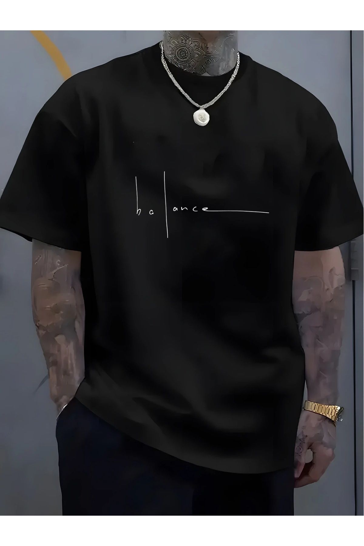 qubo sportswear & company qubo Unisex Oversize Baskılı Pamuklu Bisiklet Yaka Kısa Kollu SİYAH T-shirt