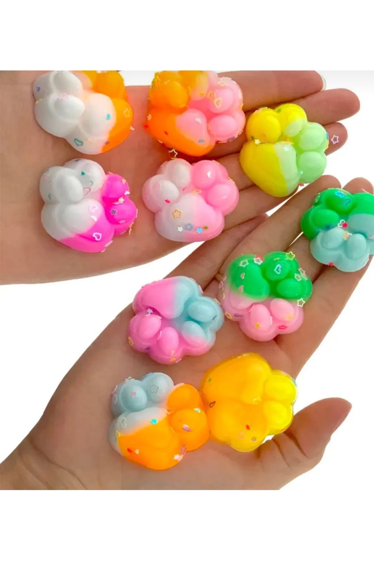 UYGUN ELEKTRONİK 4 adet sukuşi set renkli mini Squishy kedi patisi taba sukuşi elastik jel stres oyuncağı