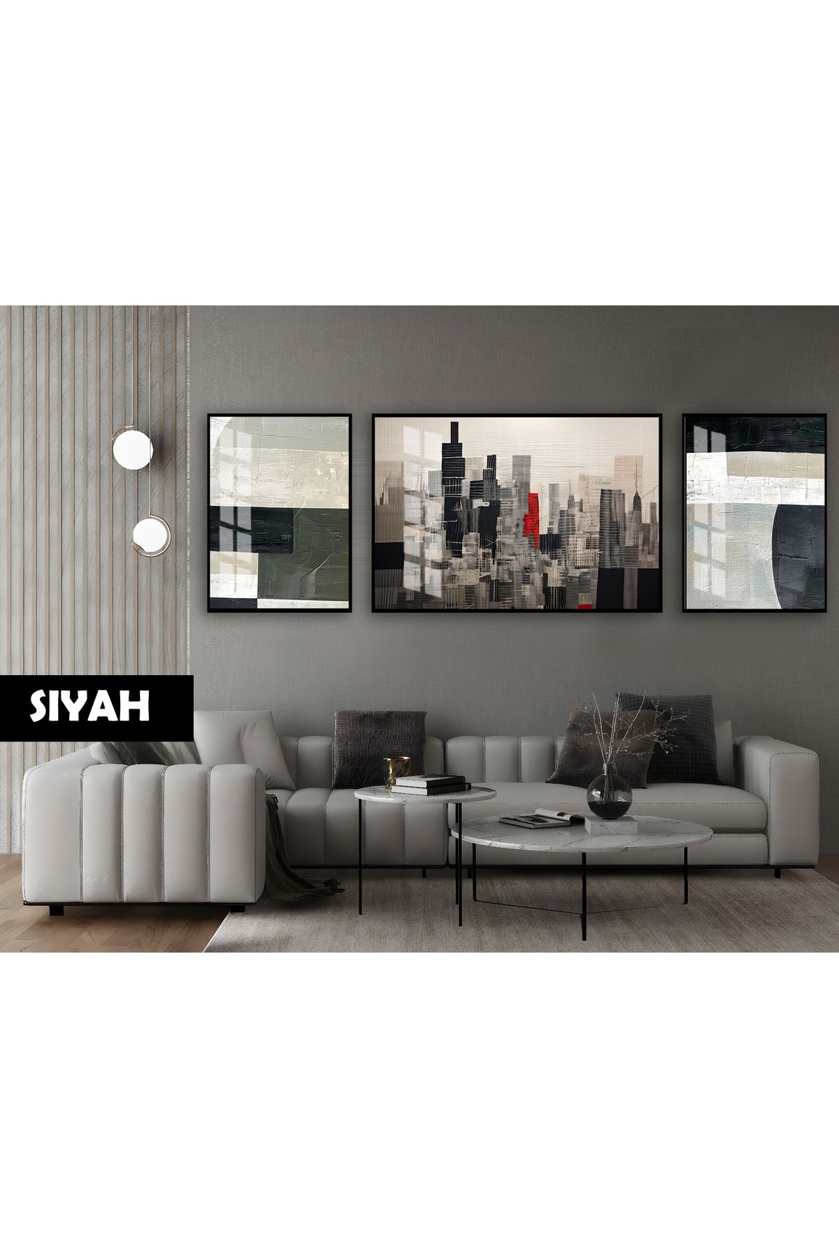 Harikabirev HARİKABİREV|(ABSTRACT) ŞEHİR BİNALARI SOYUT MODELİ|ÇERÇEVELİ TEMPERLİ CAM TABLO 3LÜ YATAY