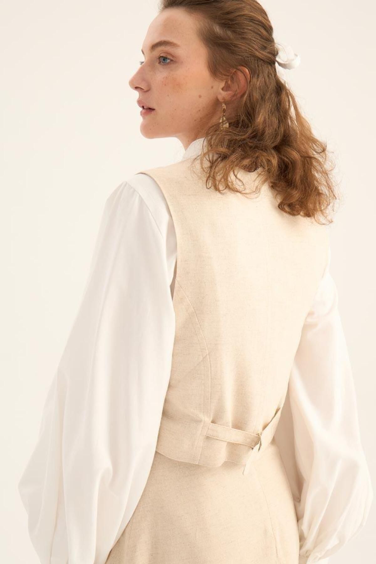 ALYOSHA FASHION Keten Klasik Yelek Naturel