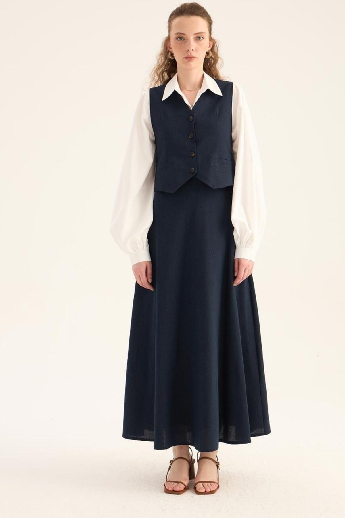 ALYOSHA FASHION Keten Klasik Yelek Lacivert