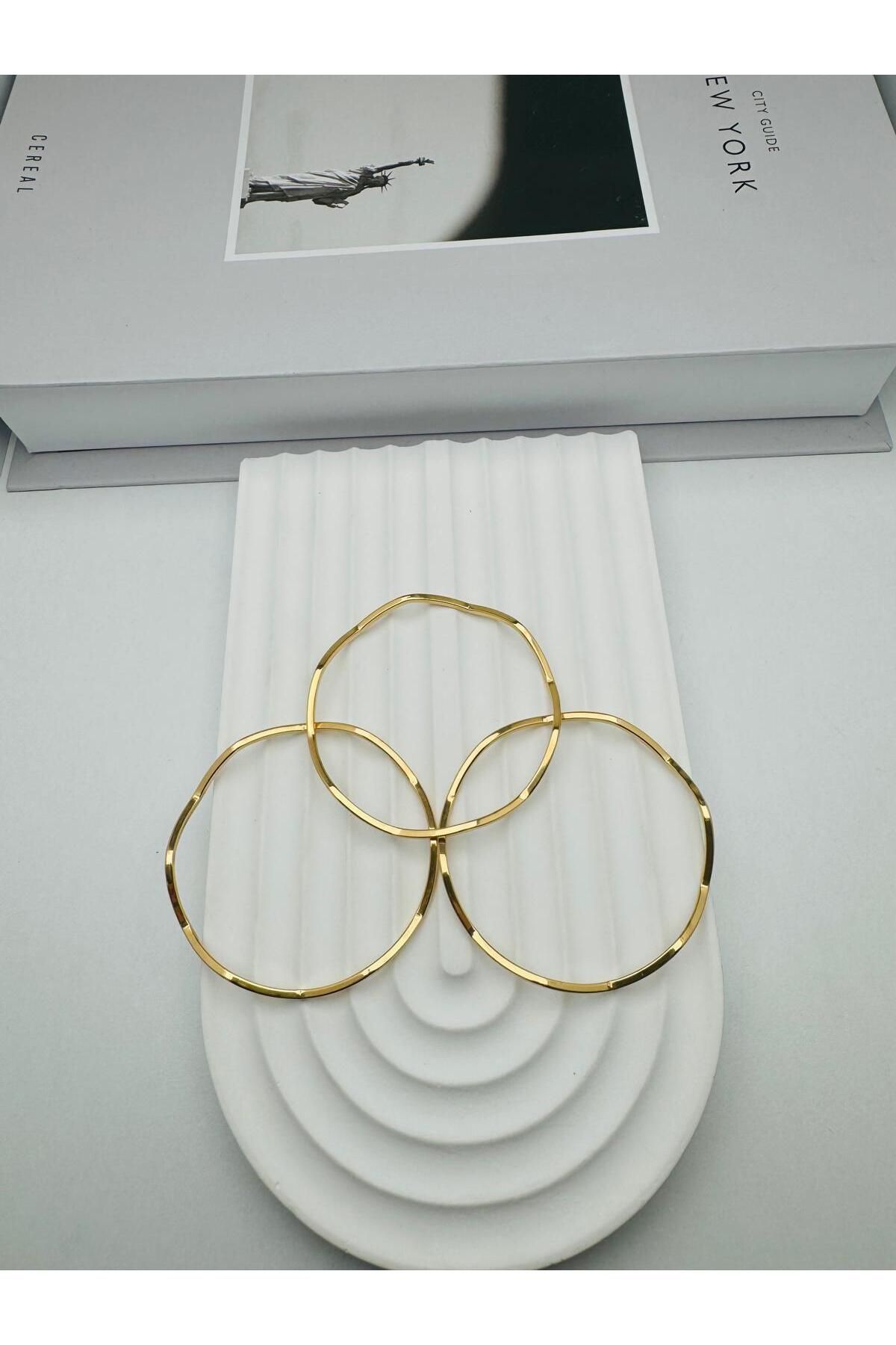 HEDİYELANDY 3'Lü Zigzag Ajda Çelik Bilezik 65Mm (Gold)