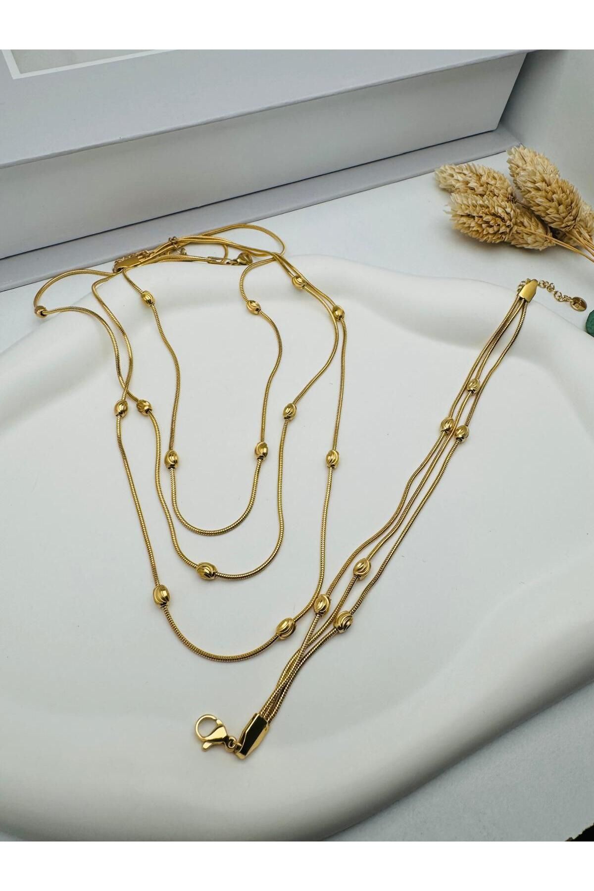 HEDİYELANDY Dorika Model Çelik Kolye Ve Bileklik (Gold) Csm0008