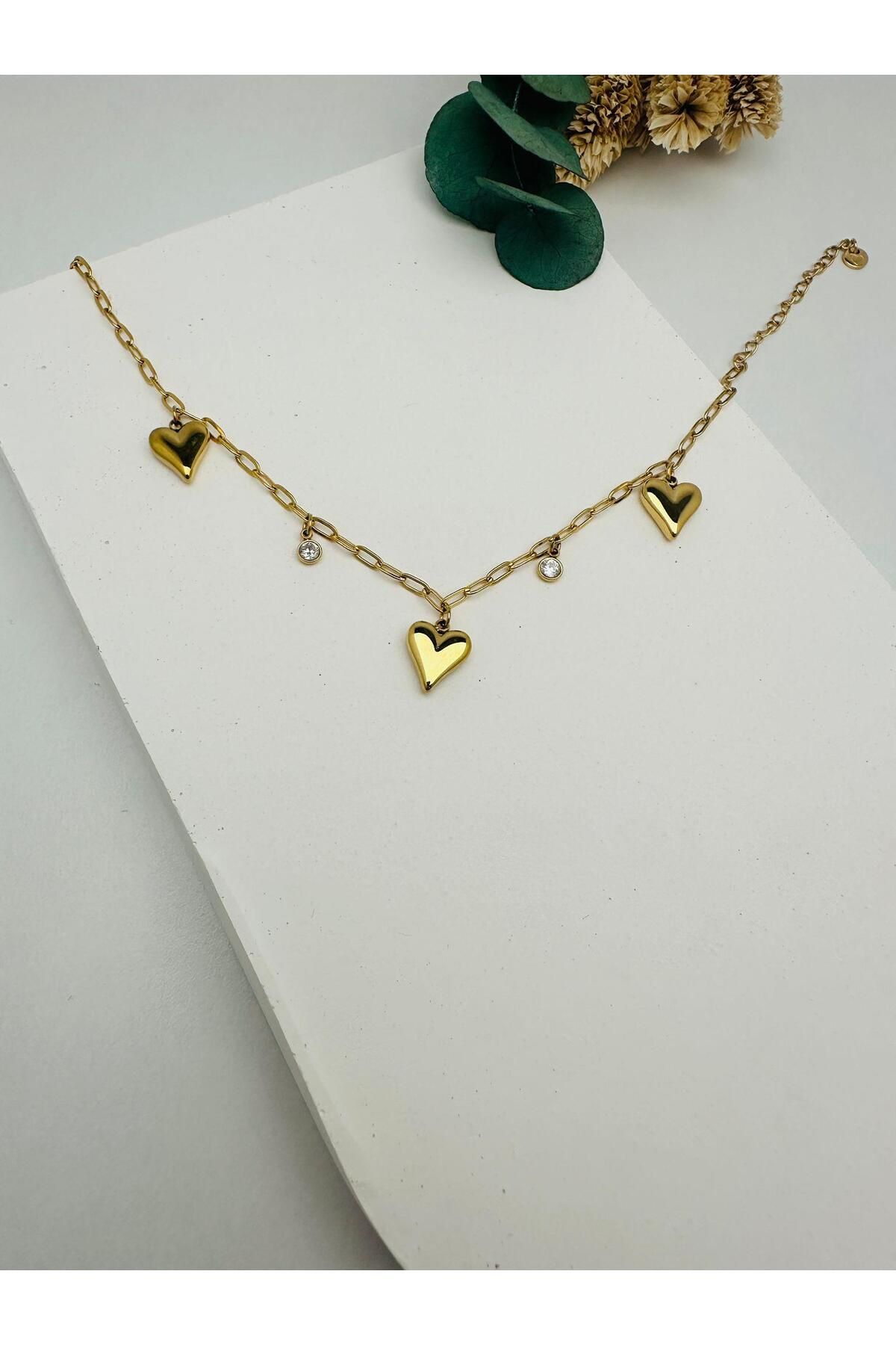 GLY ÇLKBİJUTERİ Kalp Detaylı Çelik Halhal (Gold) Hb 0249
