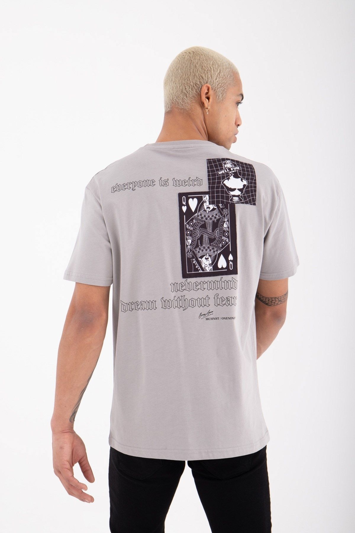 Chirkef Unisex Oversize 100% Pamuk İnce Kumaş Sırt Baskılı Bisiklet Yaka Sokak Stili T-Shirt Weird.
