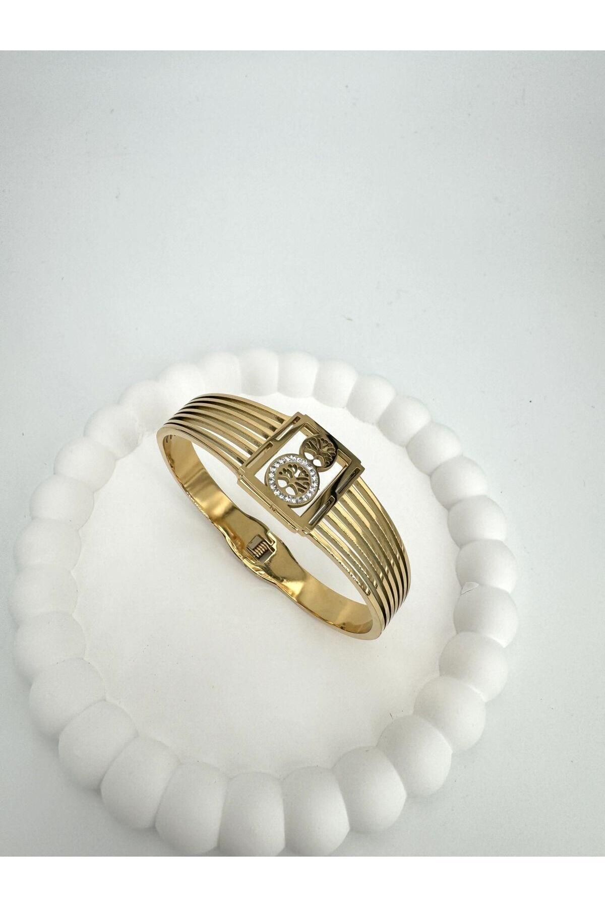 GLY ÇLKBİJUTERİ Hayat Ağacı Detaylı Taşlı Çelik (Gold) 2092