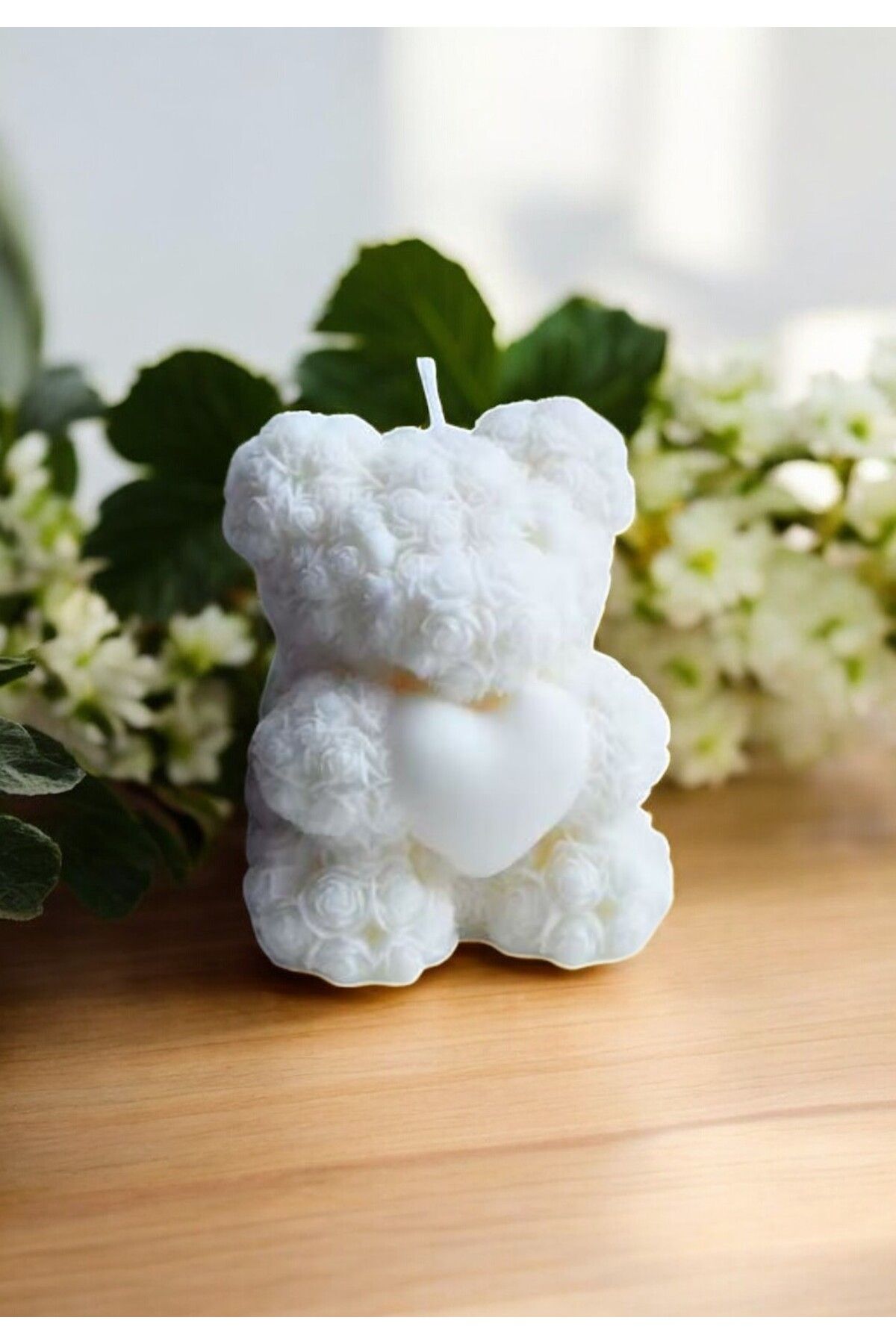 FS CANDLE & HOME Decoration - Accesories Gül Detaylı Kalpli Büyük Ayıcık Dekoratif ve Hediyelik Kokulu Organik Soya Mumu