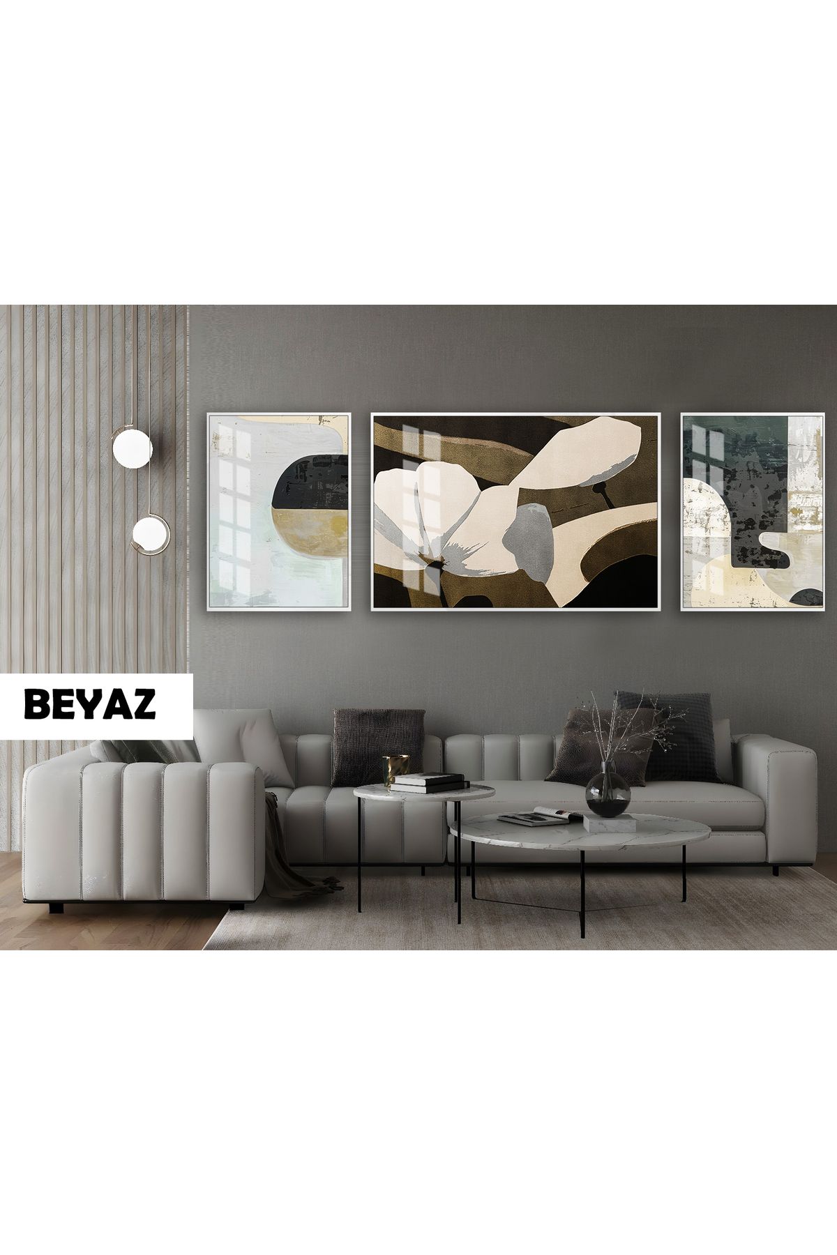 Harikabirev HARİKABİREV|(ABSTRACT) SOFT RENK ÇİÇEK MODELİ (LILLY) |ÇERÇEVELİ TEMPERLİ CAM TABLO 3LÜ YATAY