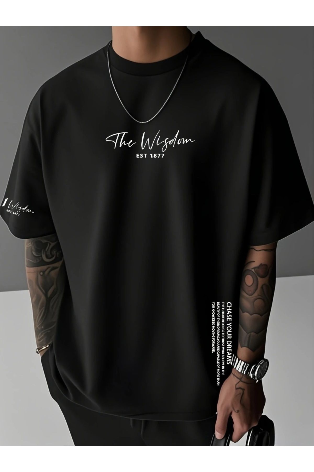 qubo sportswear & company qubo Unisex Oversize Baskılı Pamuklu Bisiklet Yaka Kısa Kollu SİYAH T-shirt