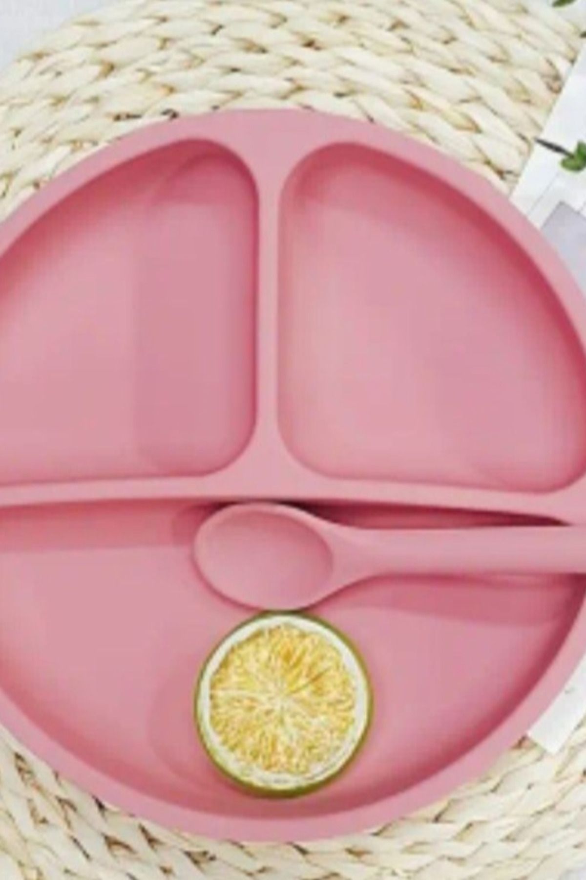 İthal Pembe Silikon Tabak ve Kaşık Seti