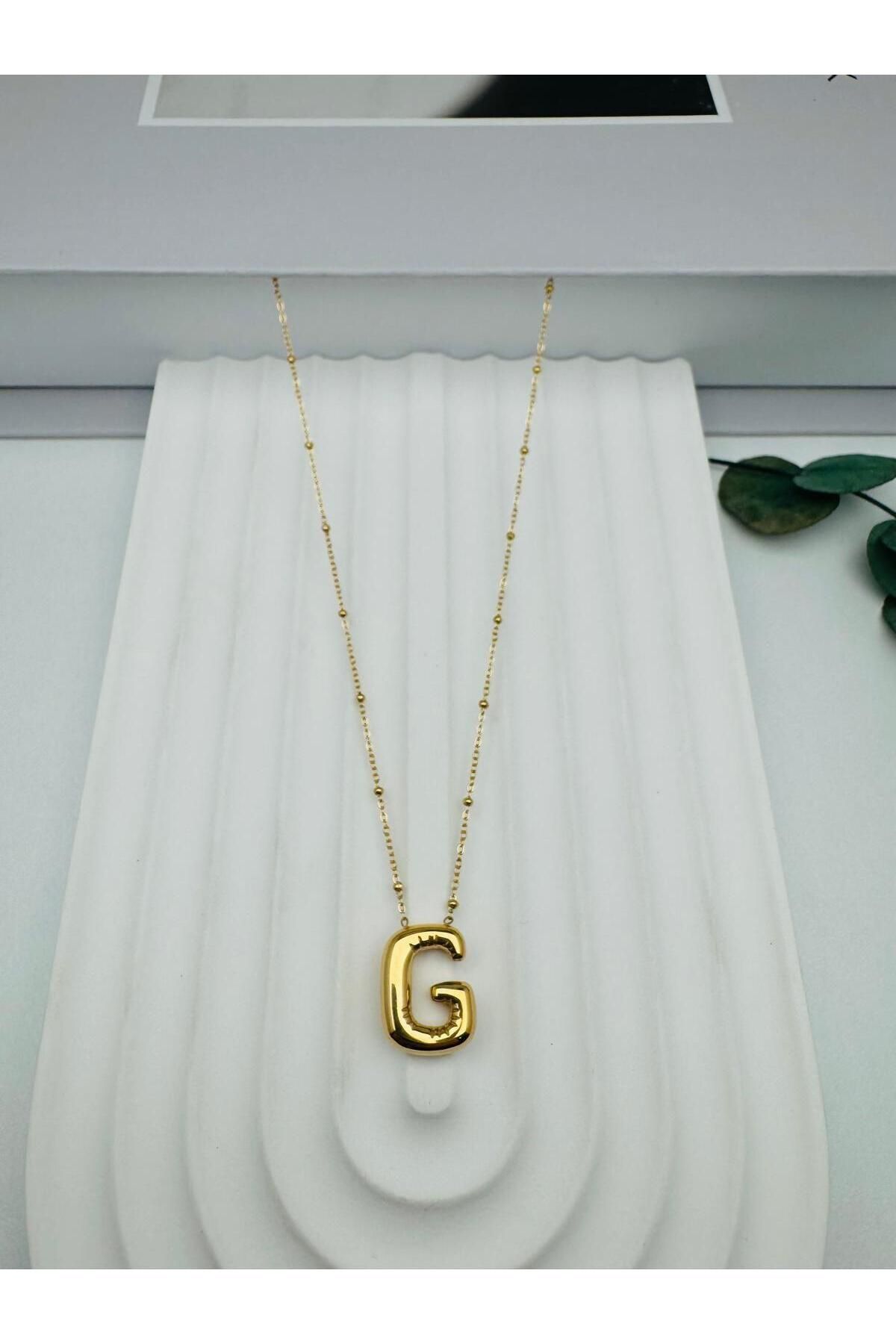 HEDİYELANDY Balon (G) Harf Çelik Kolye (Gold) Kly 0106-11